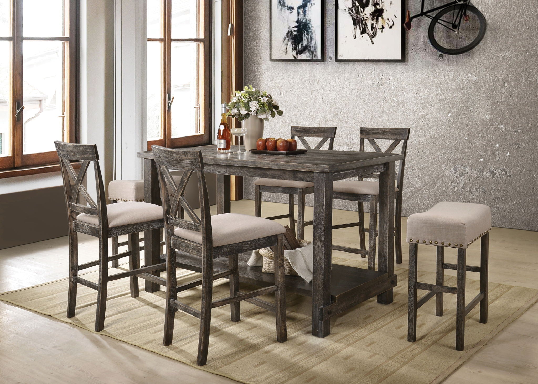 Martha II - 7 Pieces Counter Height Dining Room Set - Gray - Best Buy Furniture