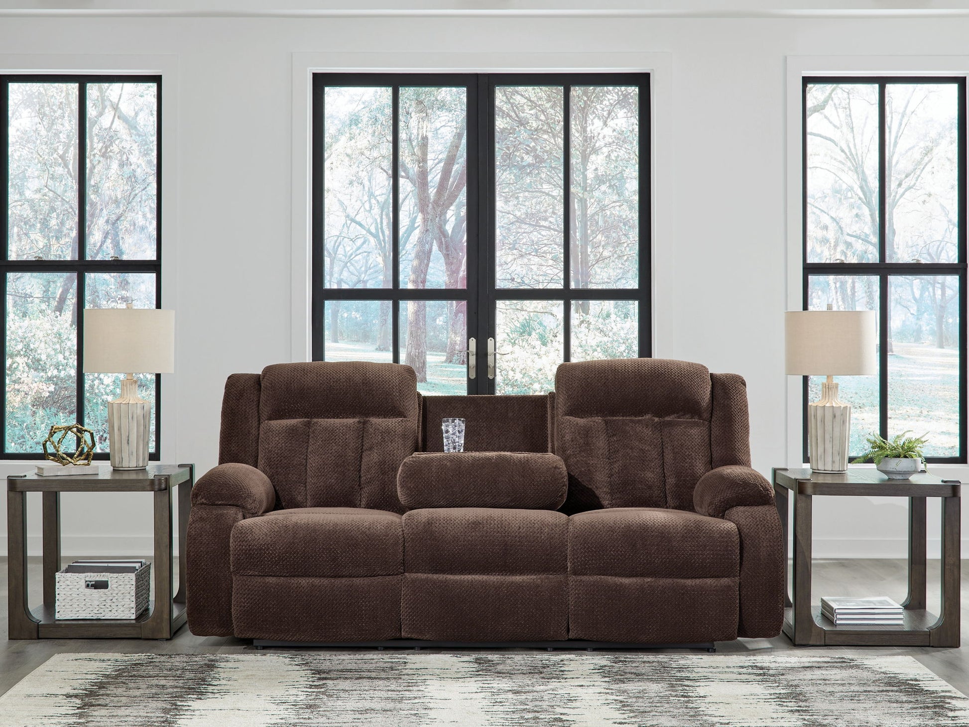 Free Wake - Reclining Power Sofa With Drop Down Table - Chocolate - Best Buy Furniture