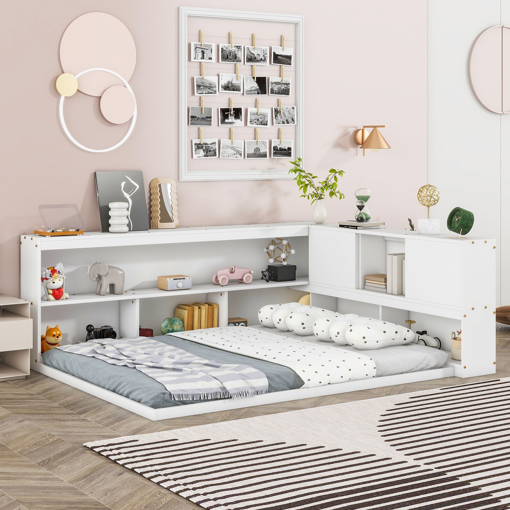 Floor Bed With L-Shaped Bookcases, Sliding Doors, Without Slats - Best Buy Furniture