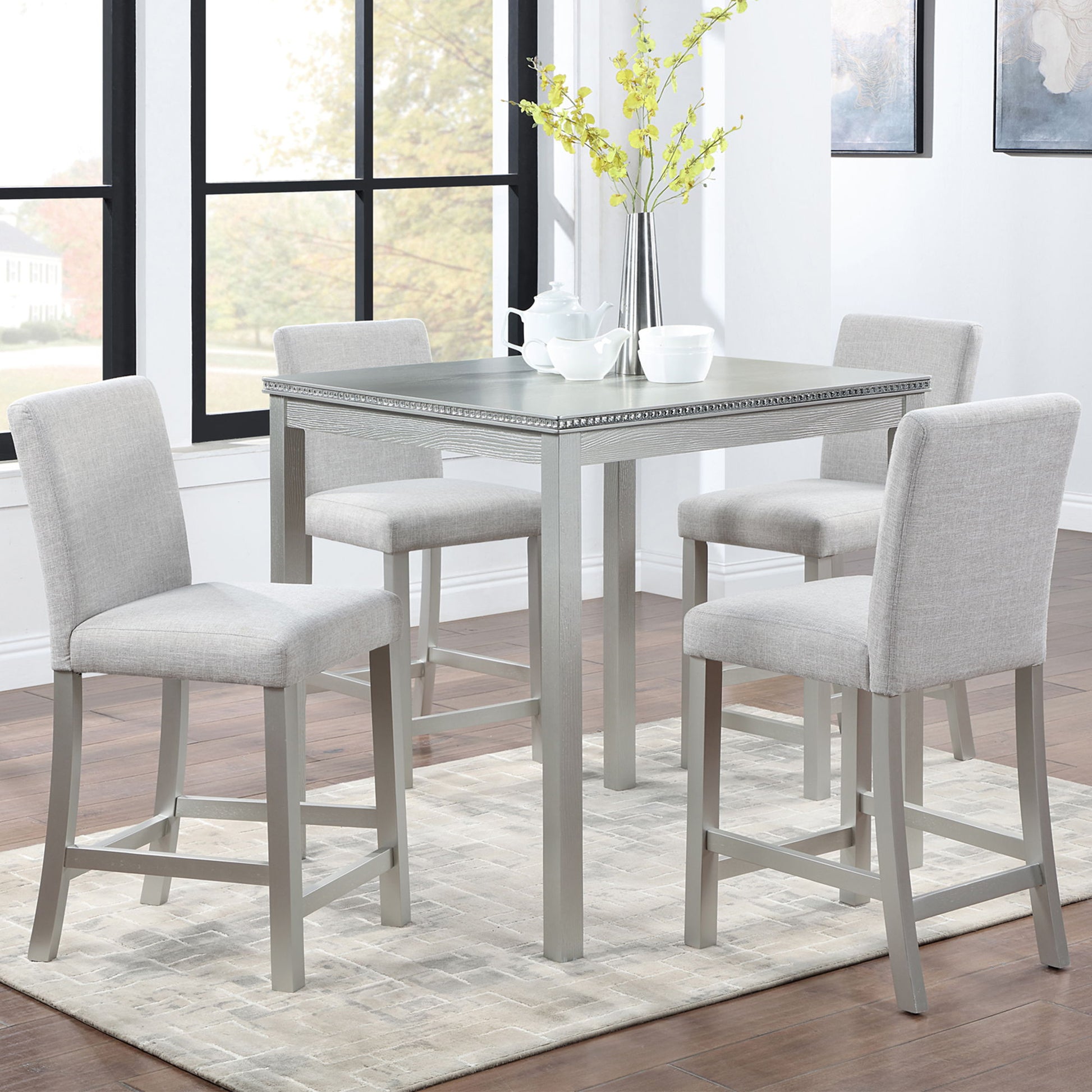 5 Piece Counter Height Table Set, Square Table And 4 Upholstered Chairs - Best Buy Furniture