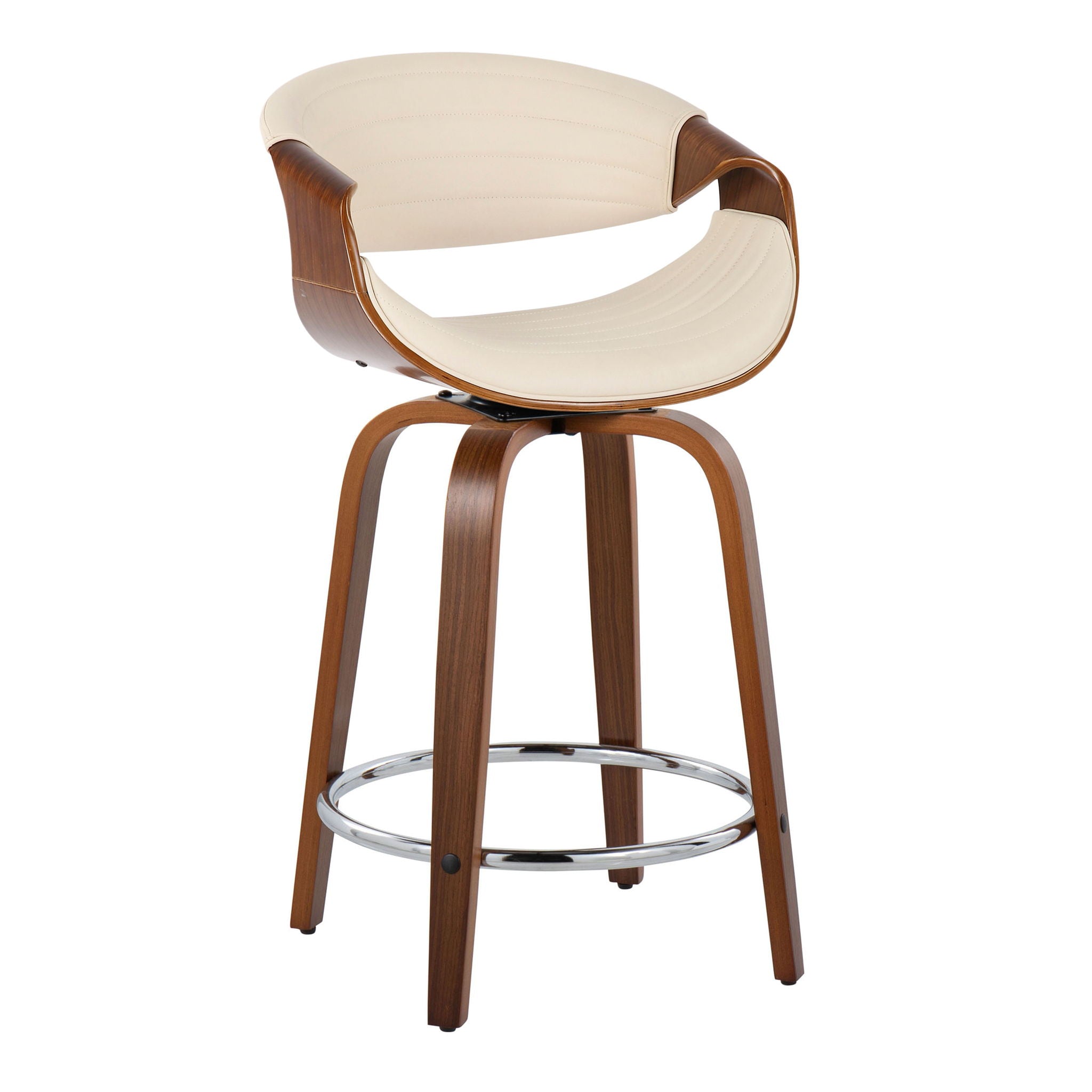 Symphony - Mid-Century Modern Fixed Height Counter Stool With Swivel And Round Footrest (Set of 2) - Walnut / Cream - Best Buy Furniture
