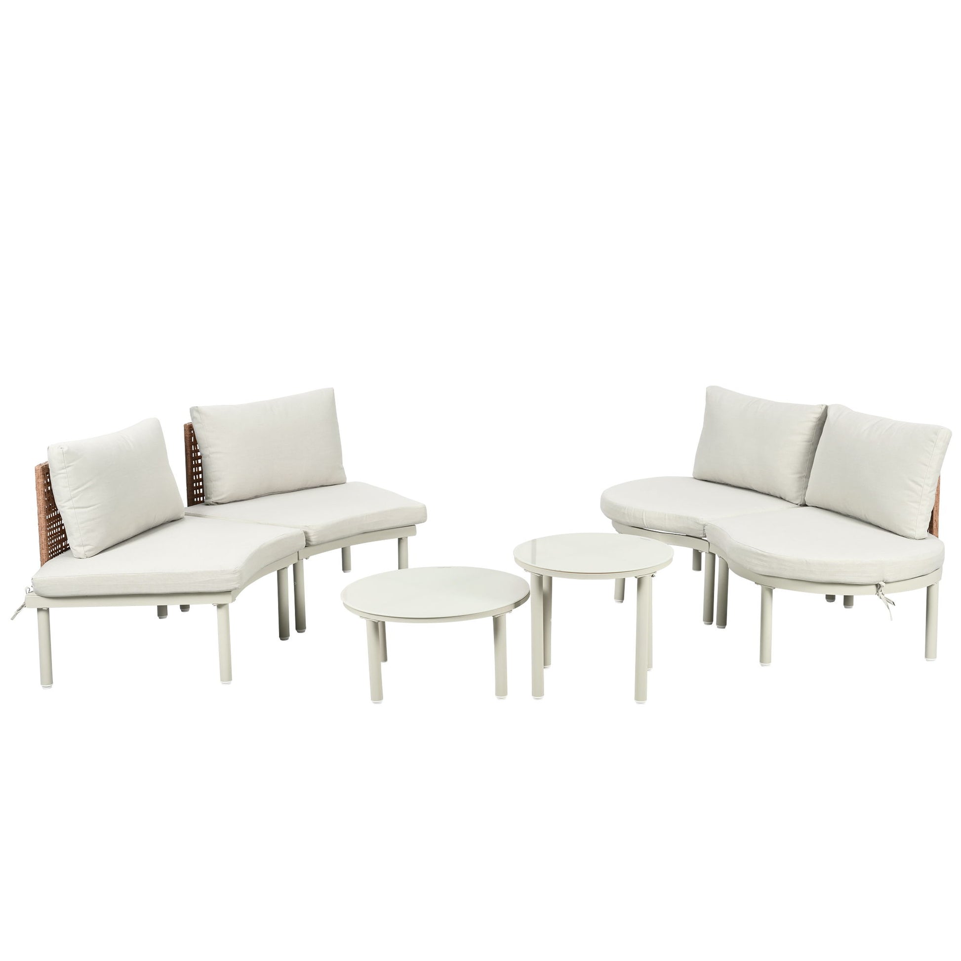 6 Piece Patio Set, Half Moon Outdoor Sectional Sofa With 2 High Low Coffee Tables, 4 Pillows & Cushions - Best Buy Furniture