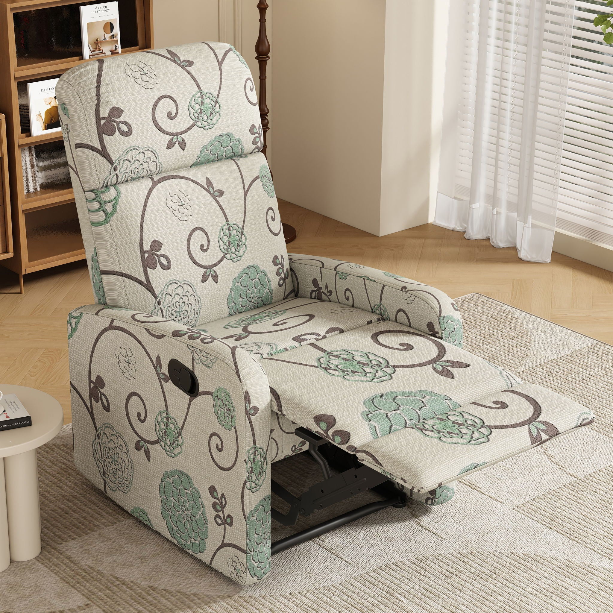 Modern Manual Recliner, Home Theater Chair With Adjustable Backrest For Living Room - Beige / Blue - Best Buy Furniture