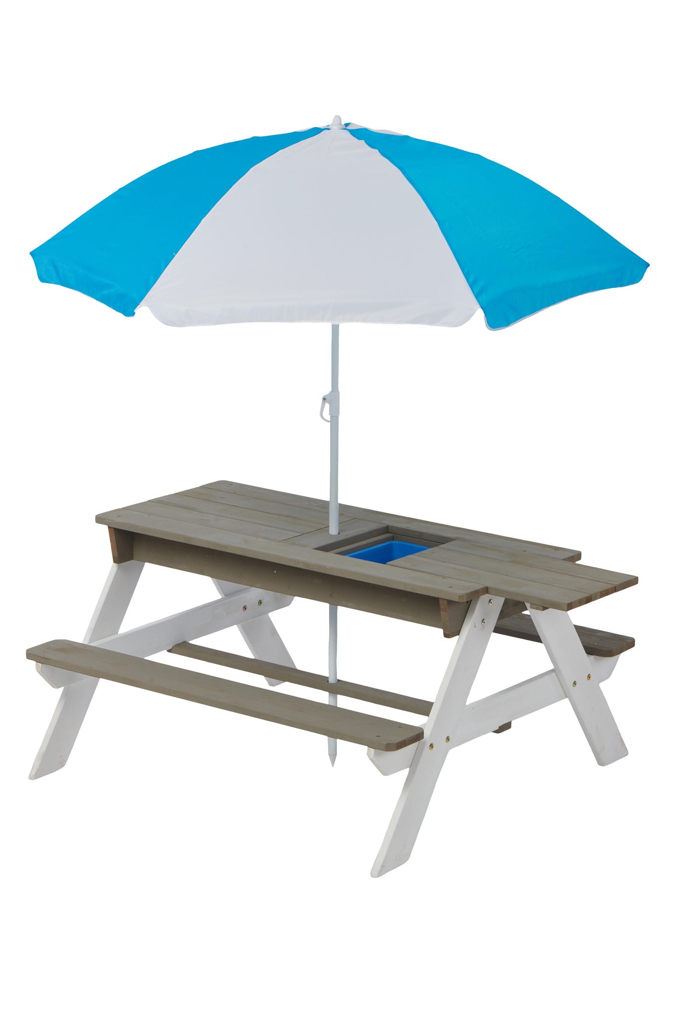 Wooden Kids Picnic Table, Sand And Water Table With Umbrella, Activity Table For Outdoor Backyard Patio Play - White / Gray - Best Buy Furniture