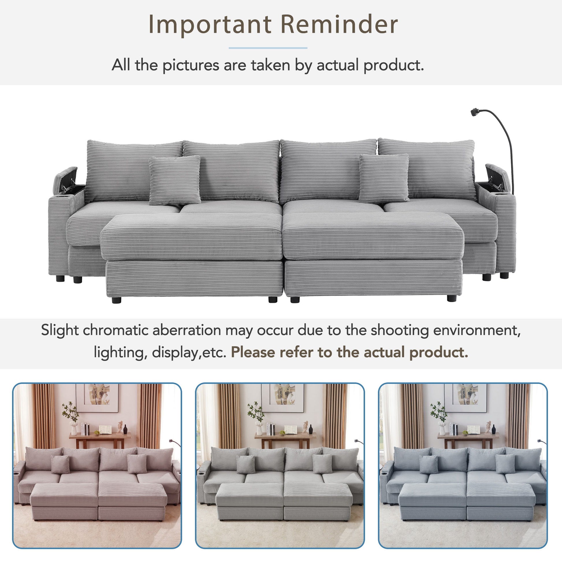 Modern Style Loveseat Sofa Sectional Sofa Couch With Storage Space, A Movable Ottoman, Two USB Ports, Two Cup Holders, A Phone Holder For Living Room - Best Buy Furniture