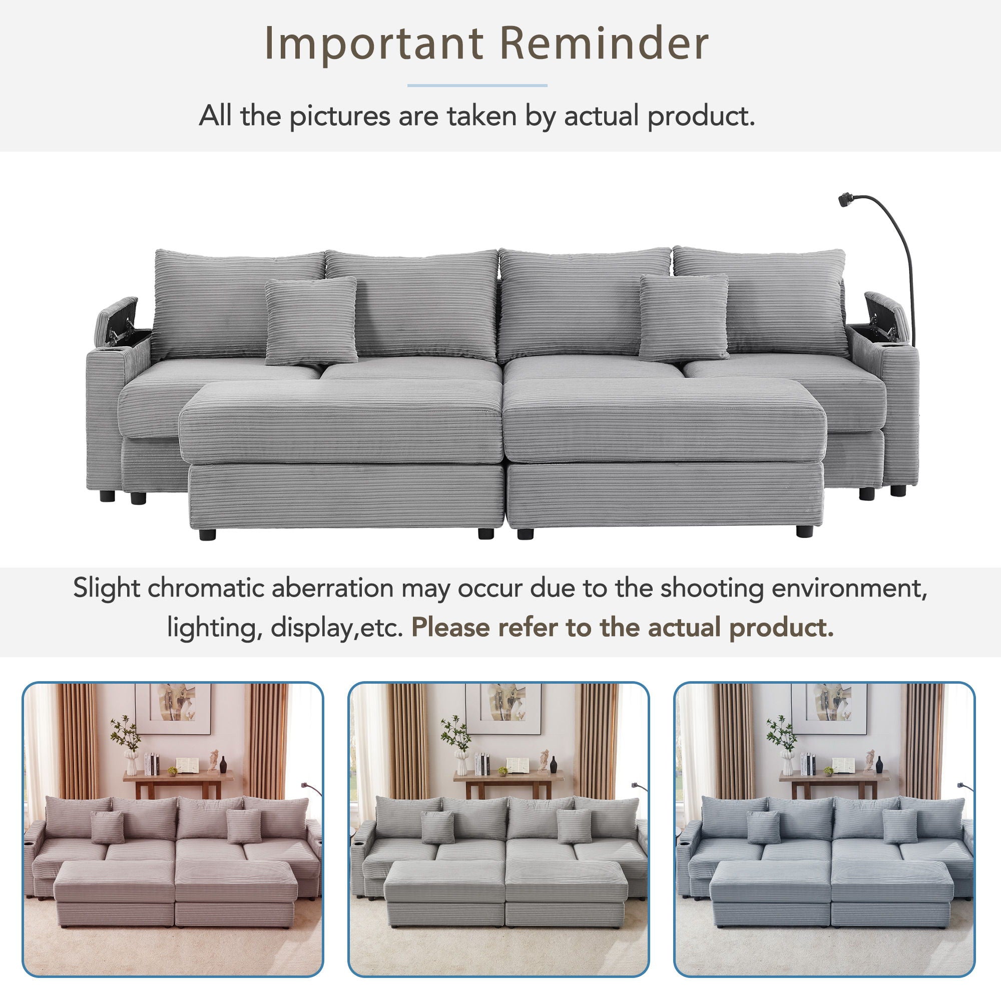 Modern Style Loveseat Sofa Sectional Sofa Couch With Storage Space, A Movable Ottoman, Two USB Ports, Two Cup Holders, A Phone Holder For Living Room - Best Buy Furniture