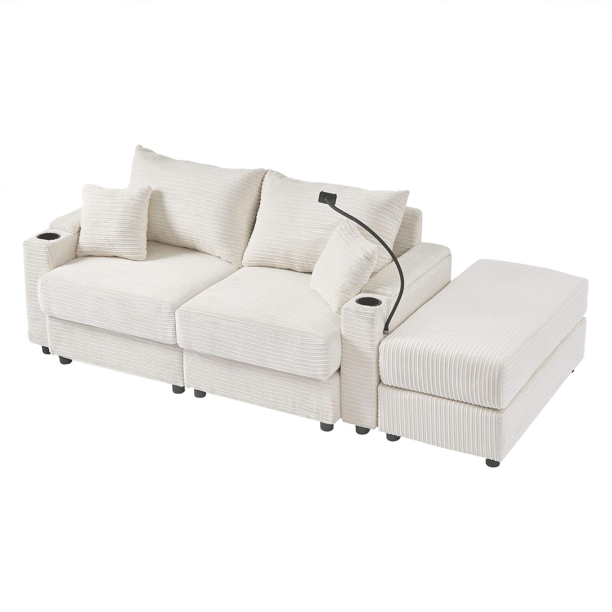 Modern Style Loveseat Sofa Sectional Sofa Couch With Storage Space, A Movable Ottoman, Two USB Ports, Two Cup Holders, A Phone Holder For Living Room - Best Buy Furniture