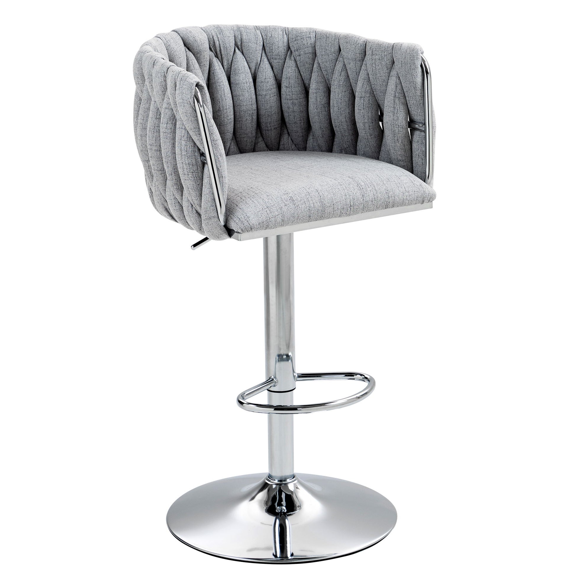 360 Degree Swivel Bar Stools Adjustable Counter Height Bar Chairs With Woven Back & Footrest, Silver Chromed Bar Stools For Kitchen Island (Set of 2) - Gray - Best Buy Furniture