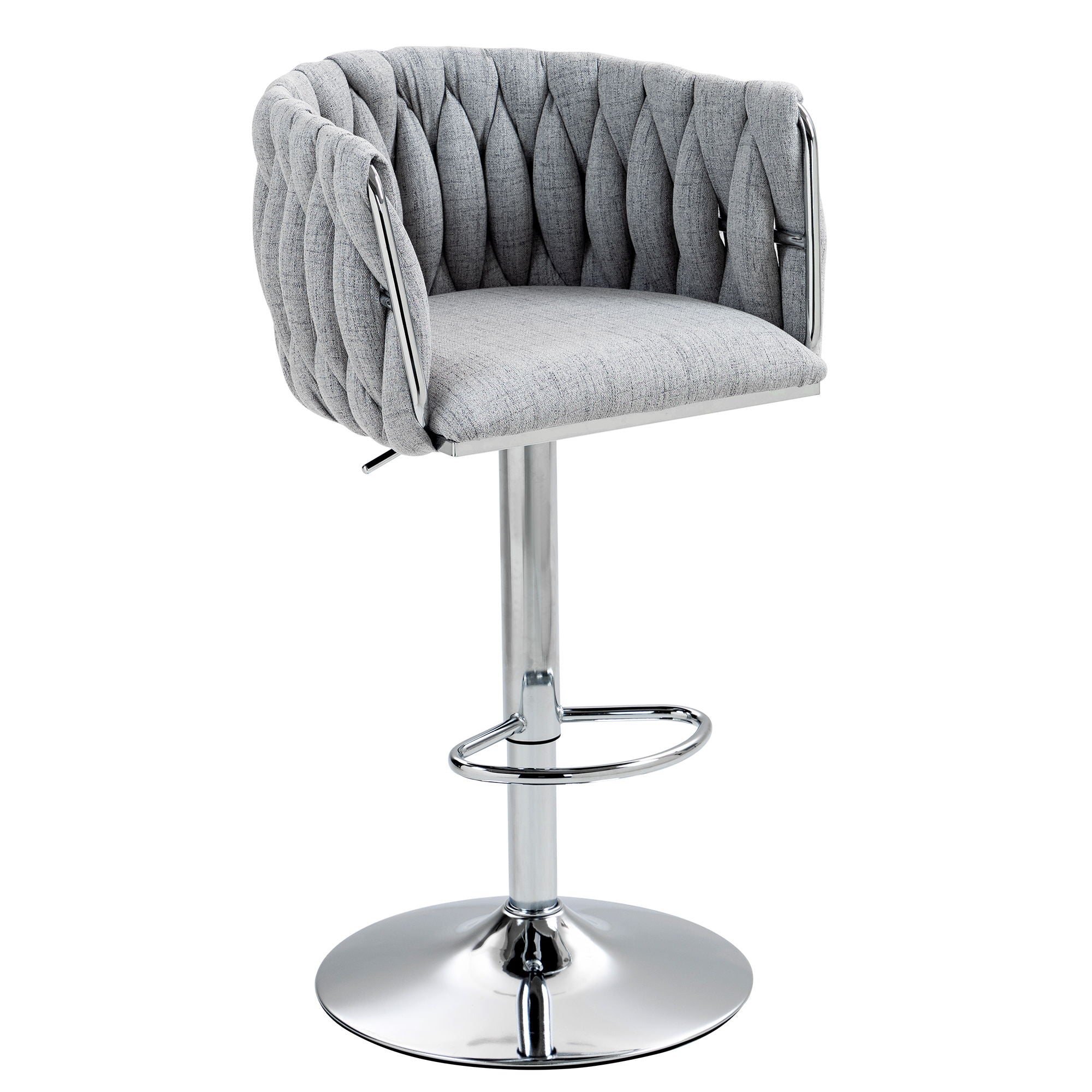 360 Degree Swivel Bar Stools Adjustable Counter Height Bar Chairs With Woven Back & Footrest, Silver Chromed Bar Stools For Kitchen Island (Set of 2) - Gray - Best Buy Furniture