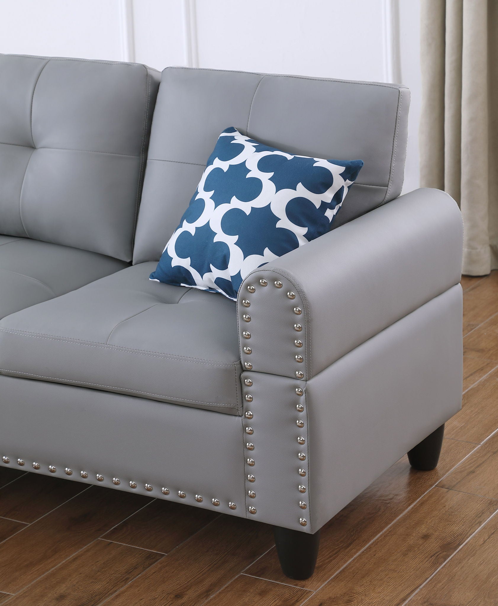 Irine - Faux Leather Sectional Sofa With Ottoman - Gray - Best Buy Furniture