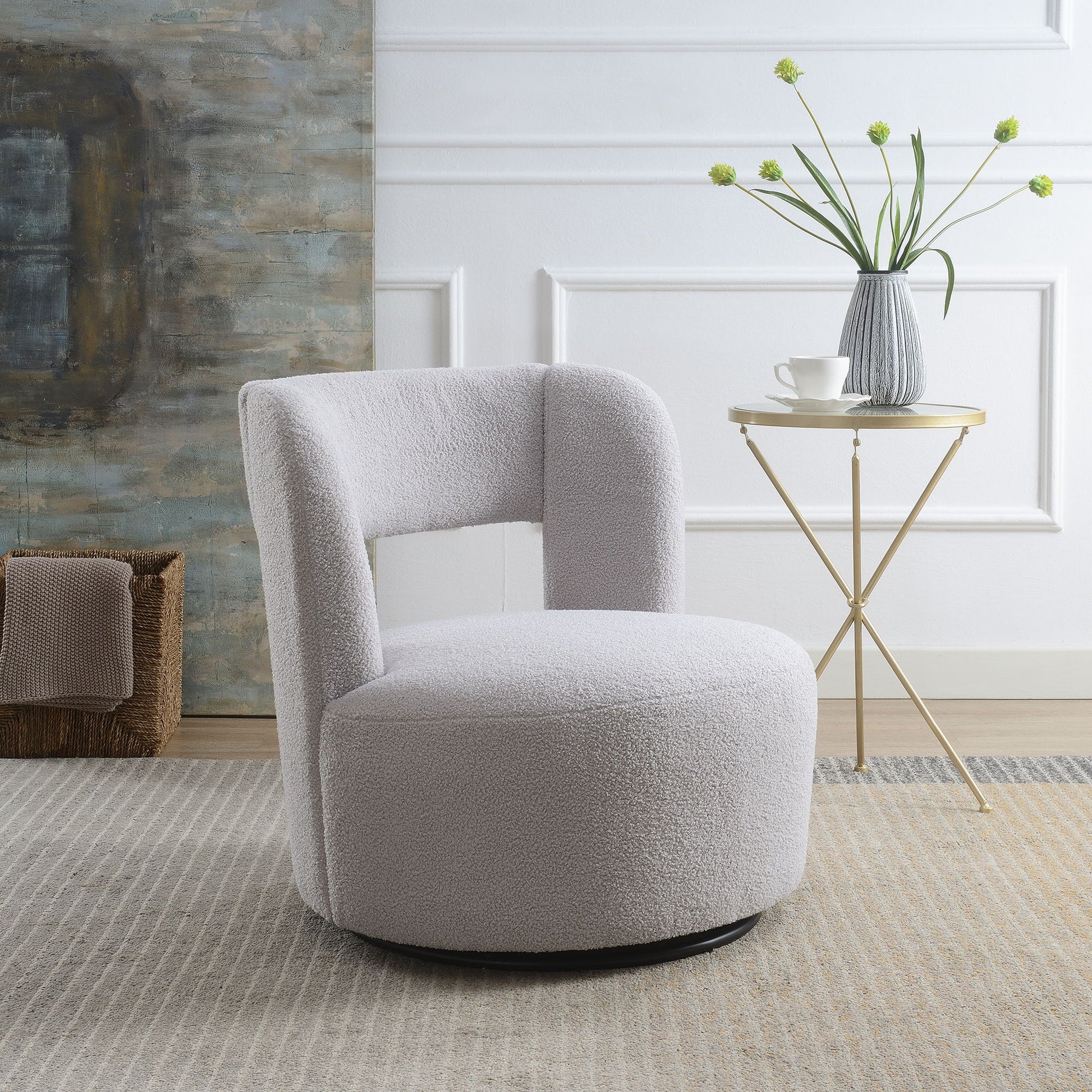 Swivel Comfy Round Barrel Chair With Soft Teddy Fabric For Living Room - Best Buy Furniture