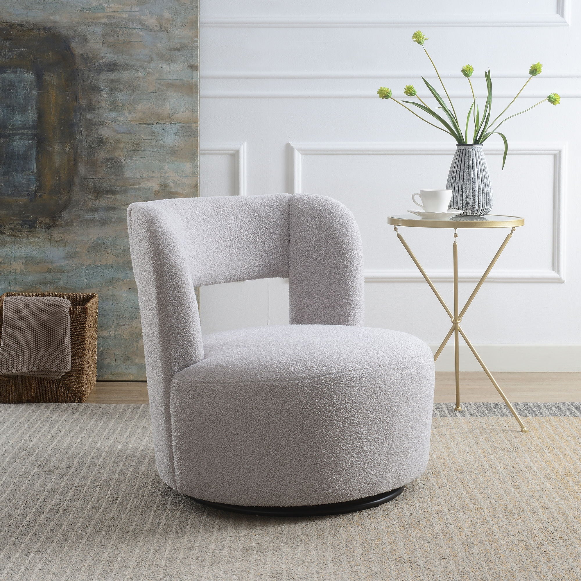 Swivel Comfy Round Barrel Chair With Soft Teddy Fabric For Living Room - Best Buy Furniture