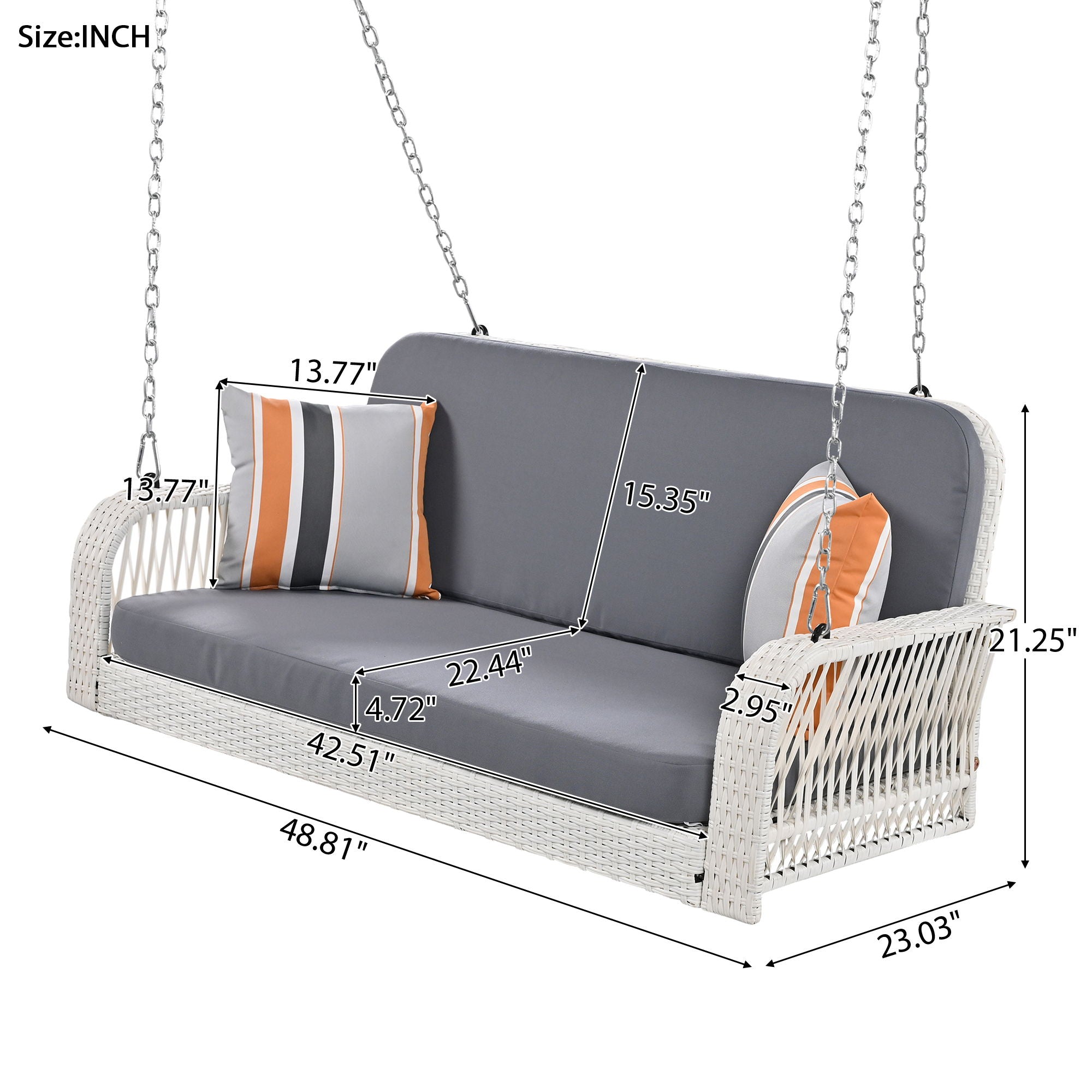 PE Wicker Porch Swing, 2 Seater Hanging Bench With Chains, Patio Furniture Swing For Backyard Garden Poolside - Best Buy Furniture