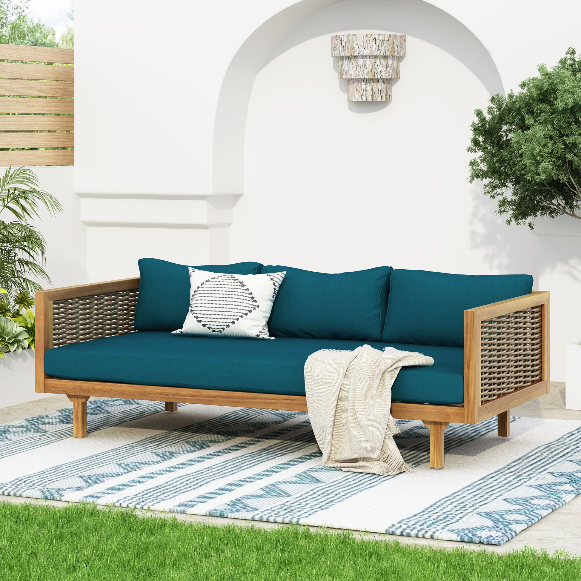 Claremont - 3 Seater Daybed Teak Acacia Wood Water Resistant Cushions - Best Buy Furniture