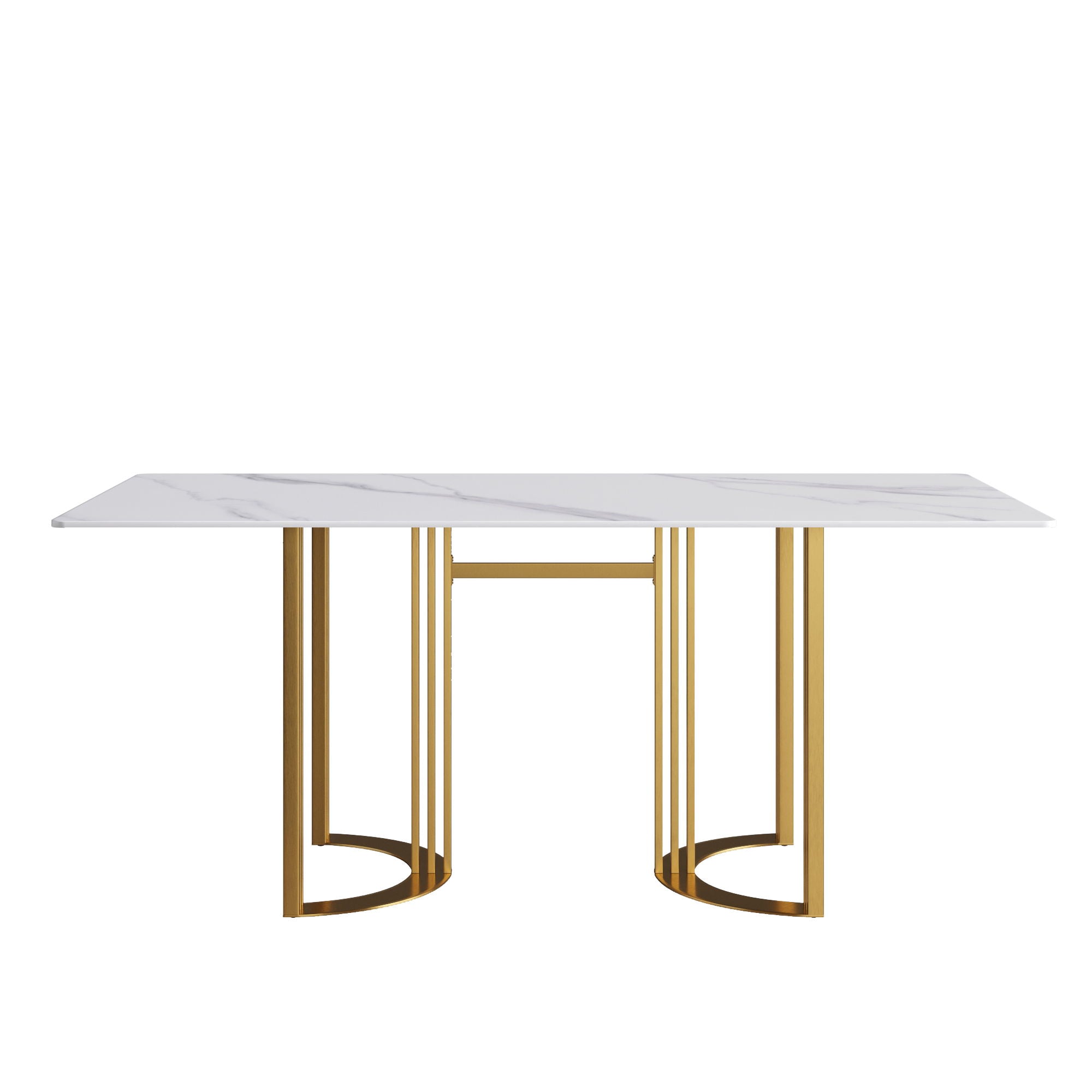 70.87" Modern Artificial Stone White Straight Edge Golden Metal Leg Dining Table, Can Accommodate 6-8 People - White / Gold - Best Buy Furniture