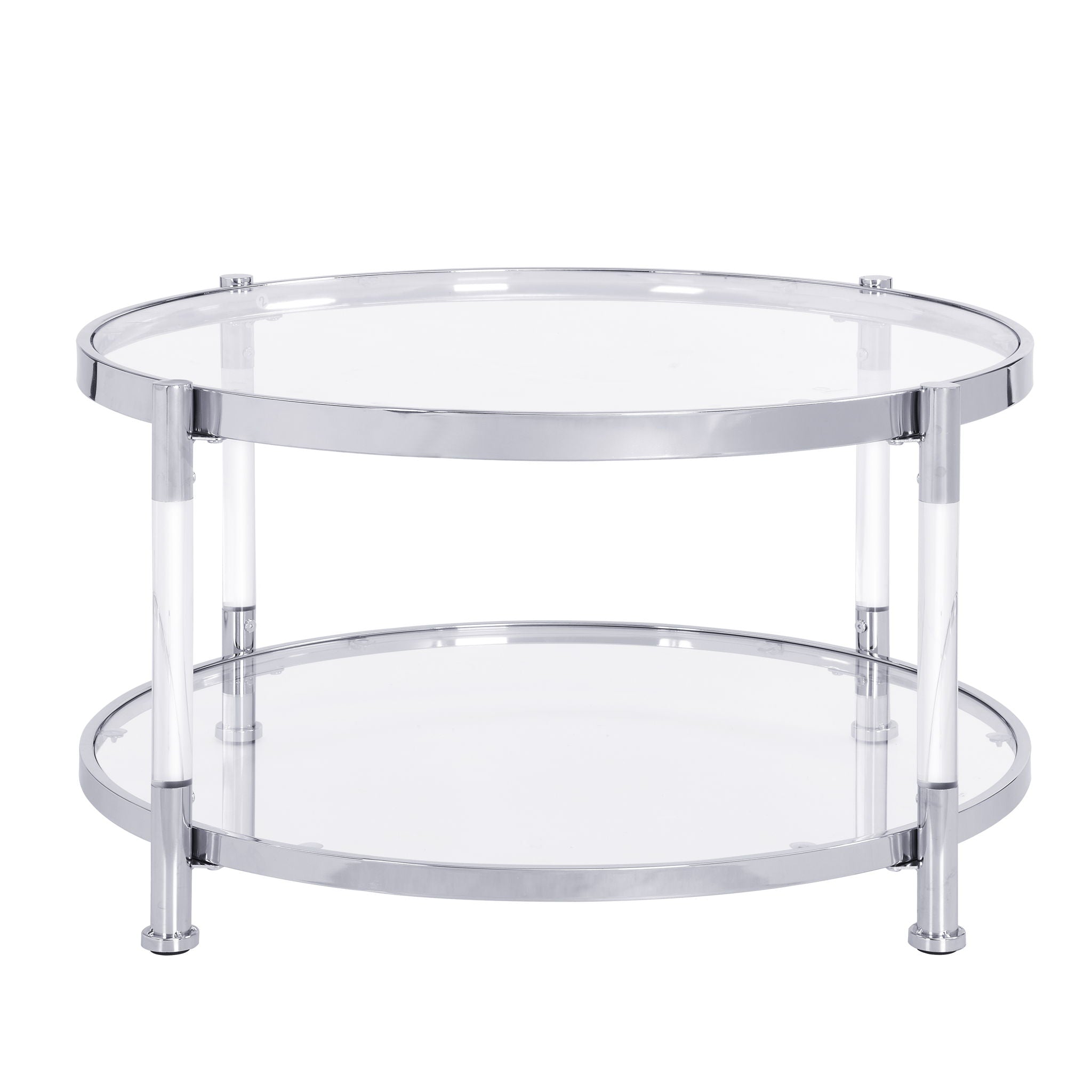Contemporary Acrylic, Coffee Table, Round Tempered Glass Coffee Table - Chrome / Silver - Best Buy Furniture