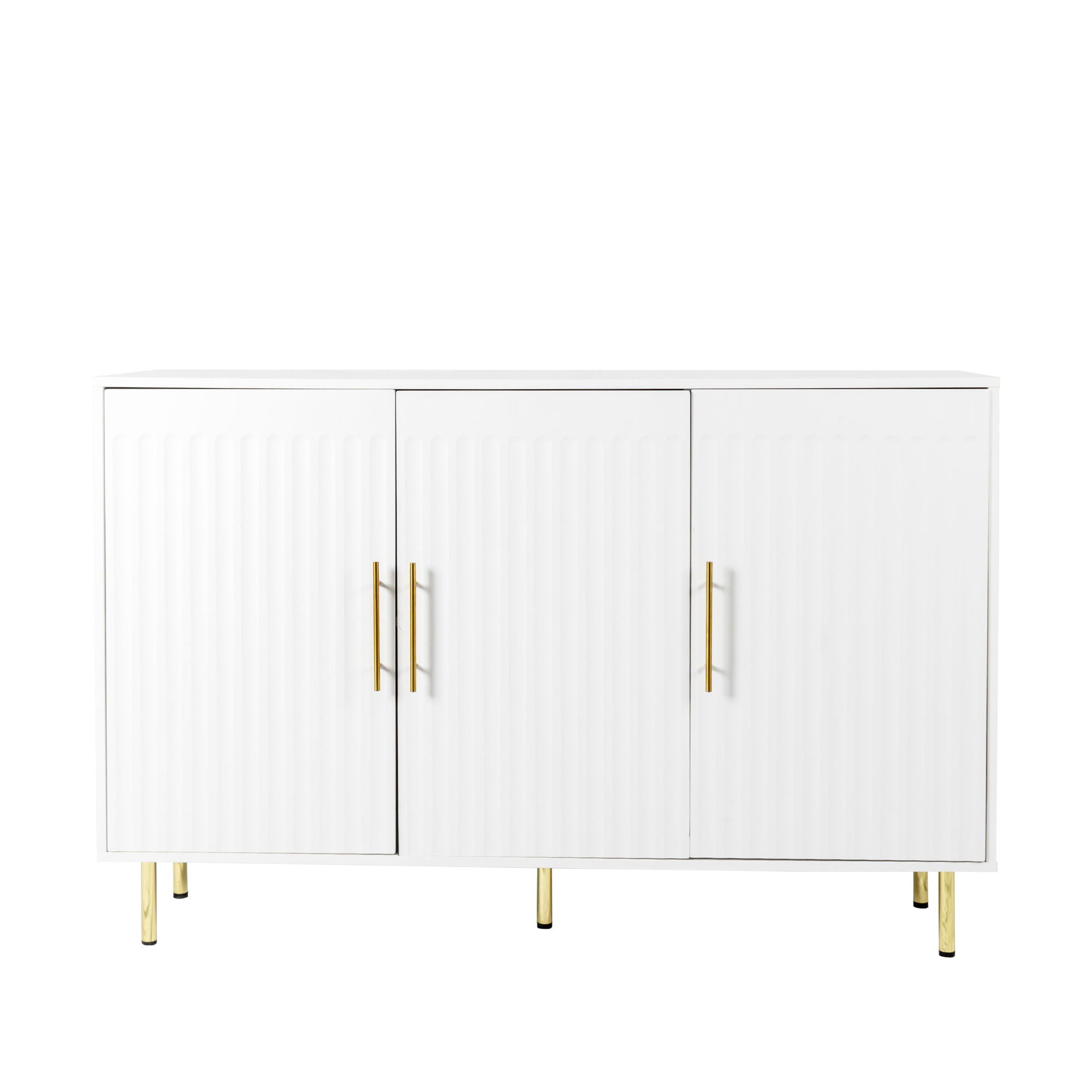 3 Door Large Storage Sideboard With Handles For Kitchen, Dining Room And Living Room, Accent Buffet Cabinet, Coffee Bar Sideboard Cabinet With 3 Doors - White / Gold - Best Buy Furniture