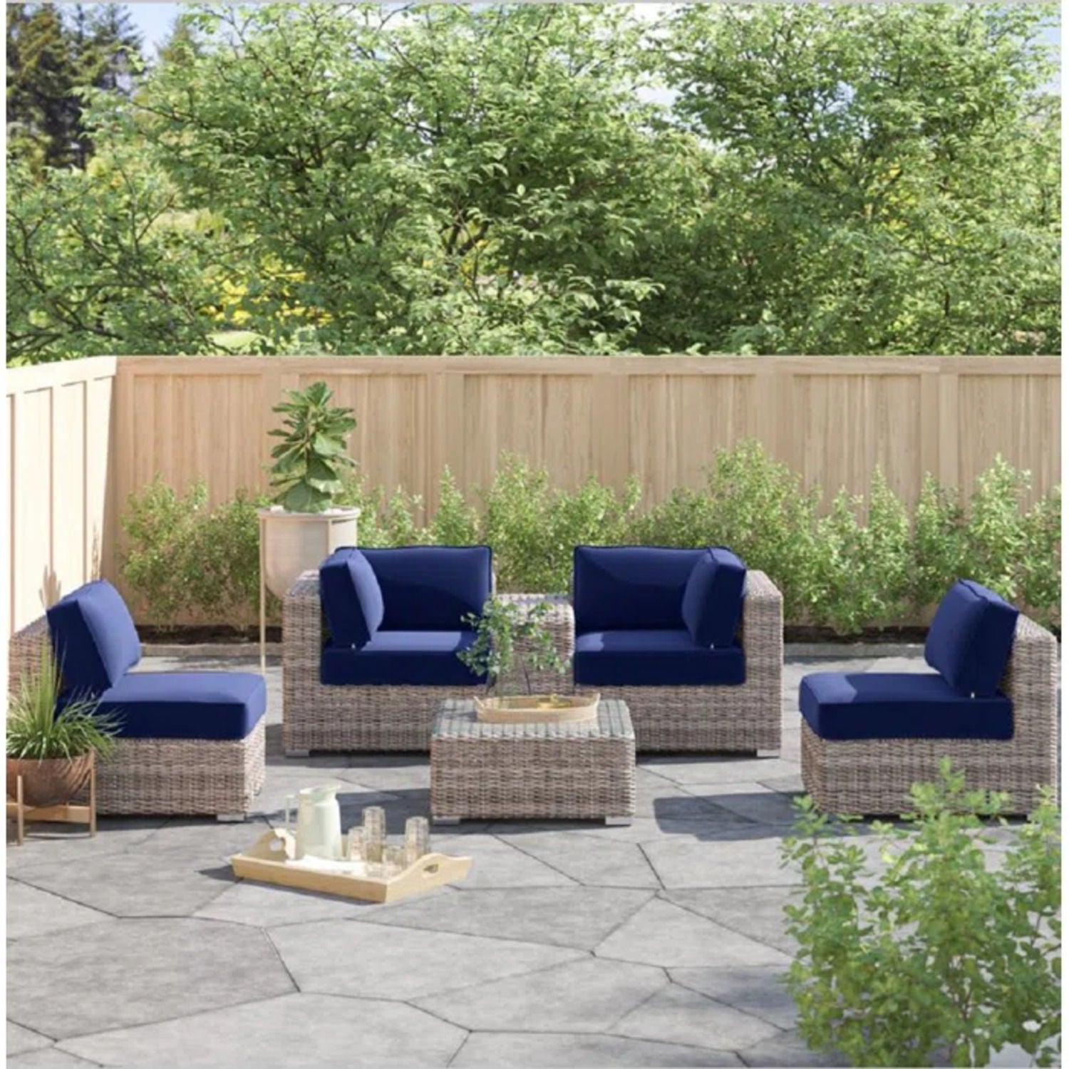 Wicker Seating Group Set With Table And Cushions - Best Buy Furniture