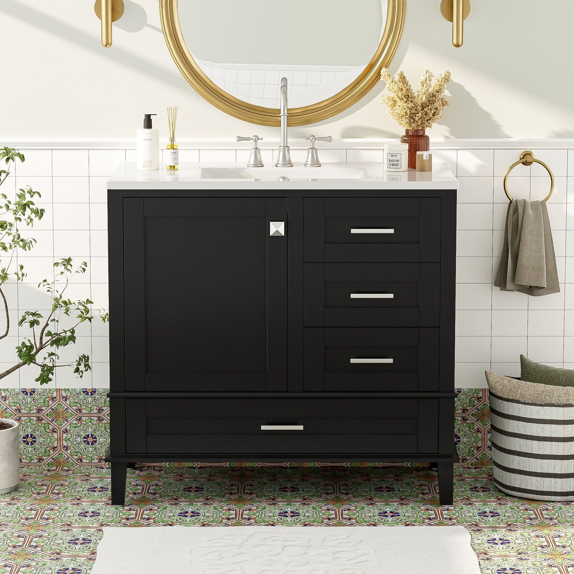 Bathroom Vanity, Modern Bathroom Cabinet With Sink Combo Set, Bathroom Storage Cabinet With A Soft Closing Door And 3 Drawers, Solid Wood Frame - Best Buy Furniture