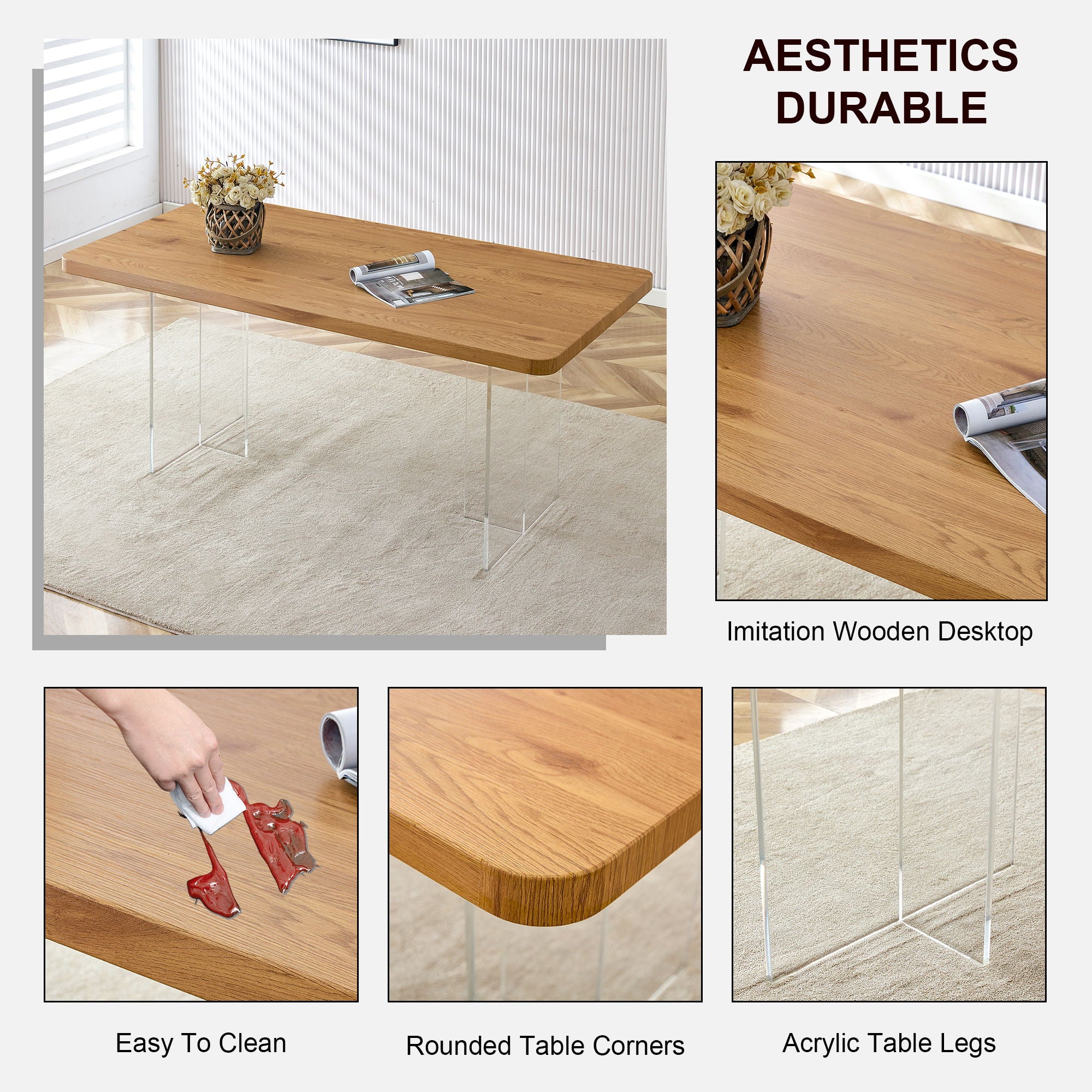 Modern Minimalist Wooden Table With Acrylic Legs - Best Buy Furniture