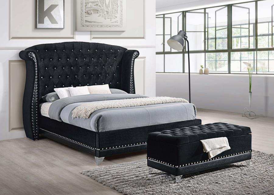 Barzini - Velvet Upholstered Tufted Storage Bench - Black - Best Buy Furniture