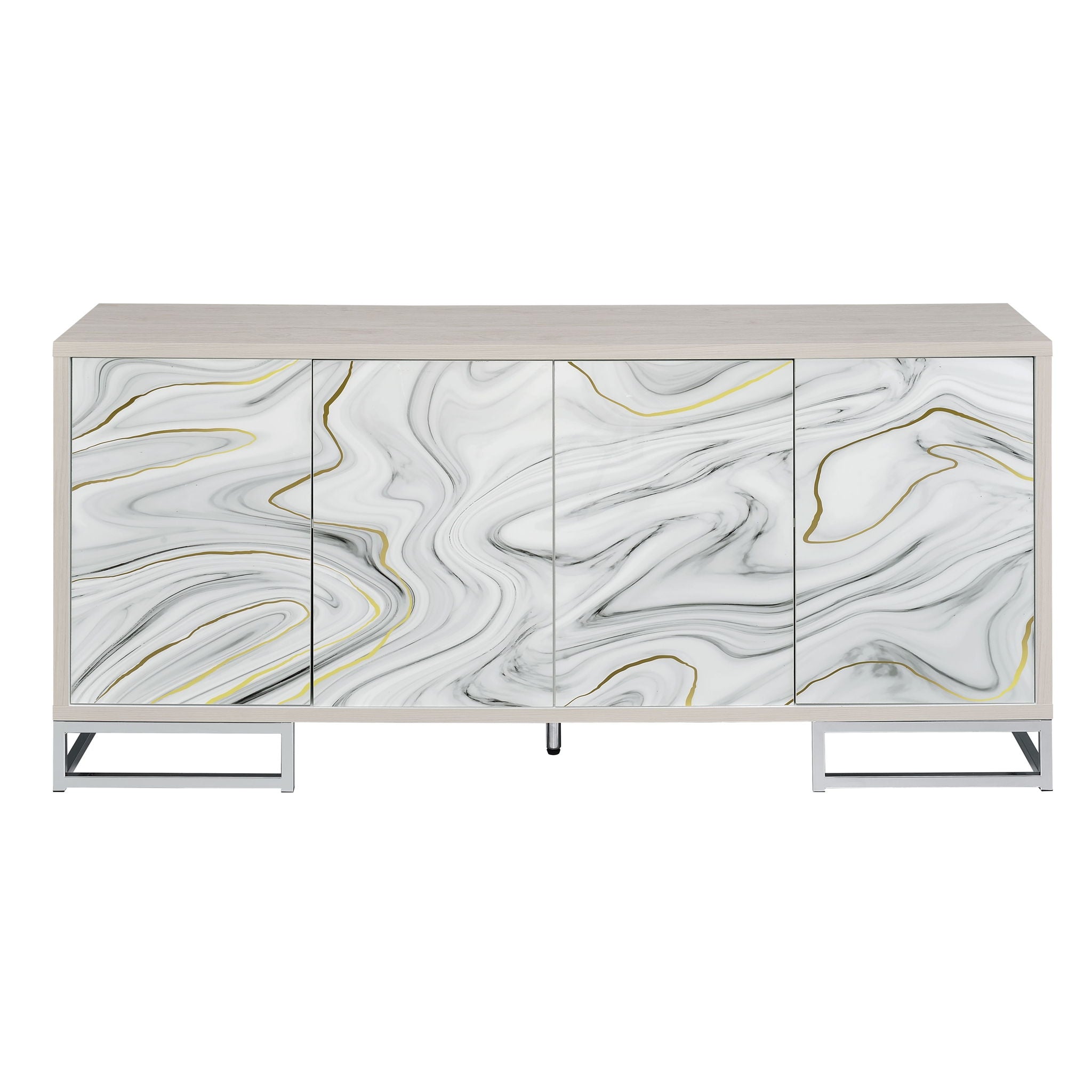Panos - Console Cabinet - White Marcle / Chrome - Best Buy Furniture