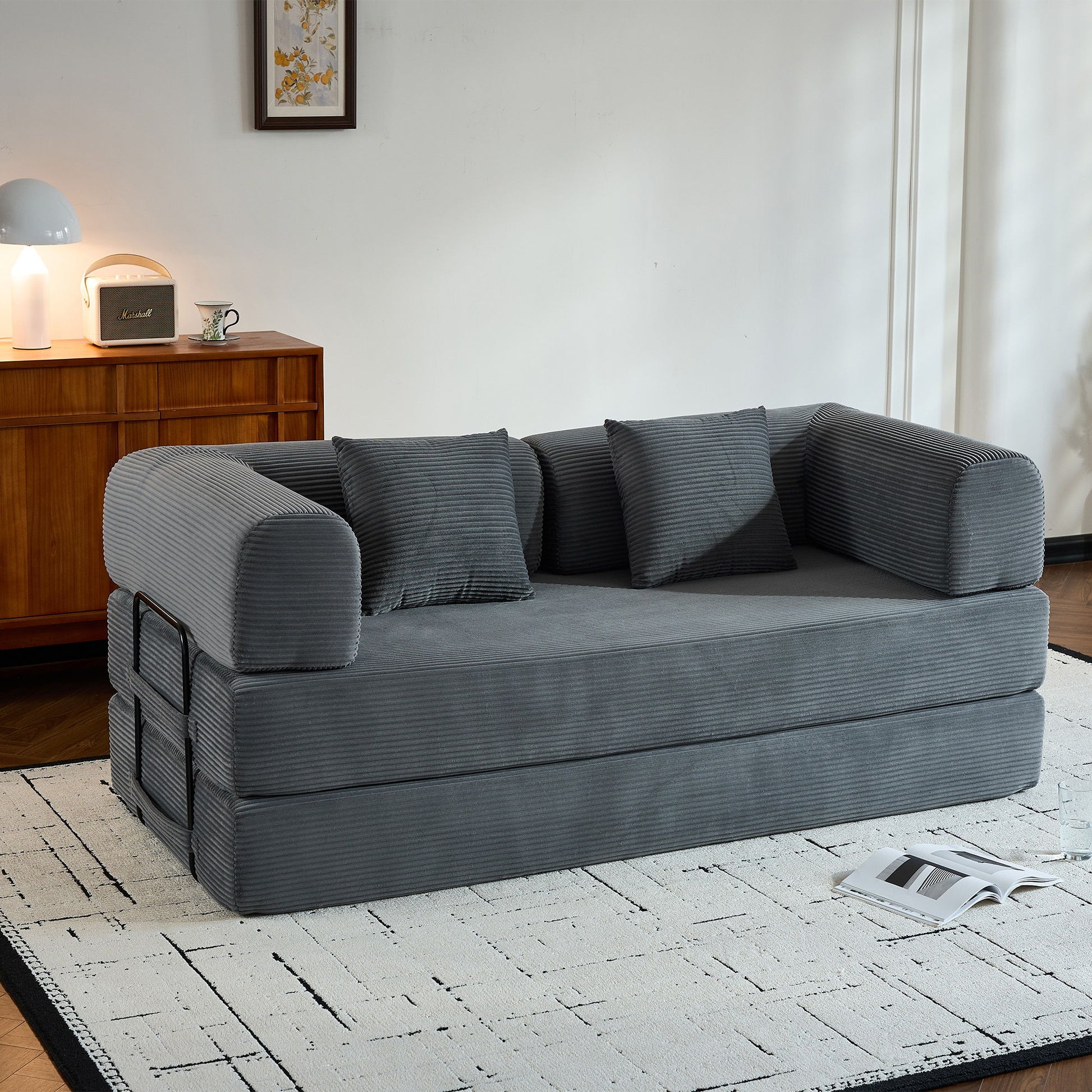 Convertible Sleeper Sofa Bed With Cylindrical Pillow, With Fixed Shape Frame - Best Buy Furniture