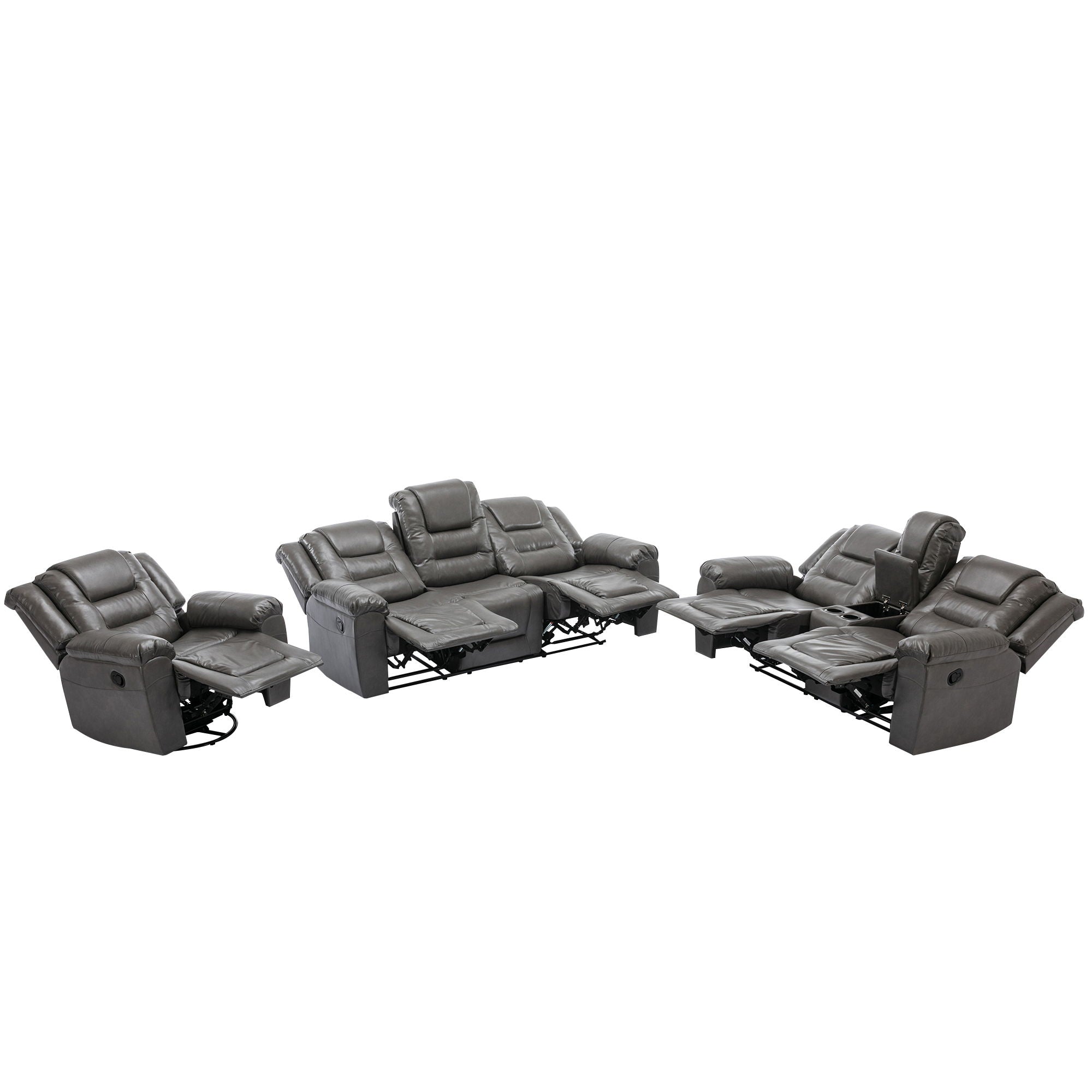 Home Theater Recliner Set Manual Recliner Chair With Wide Armrest, Two Built-In Cup Holders For Living Room - Best Buy Furniture
