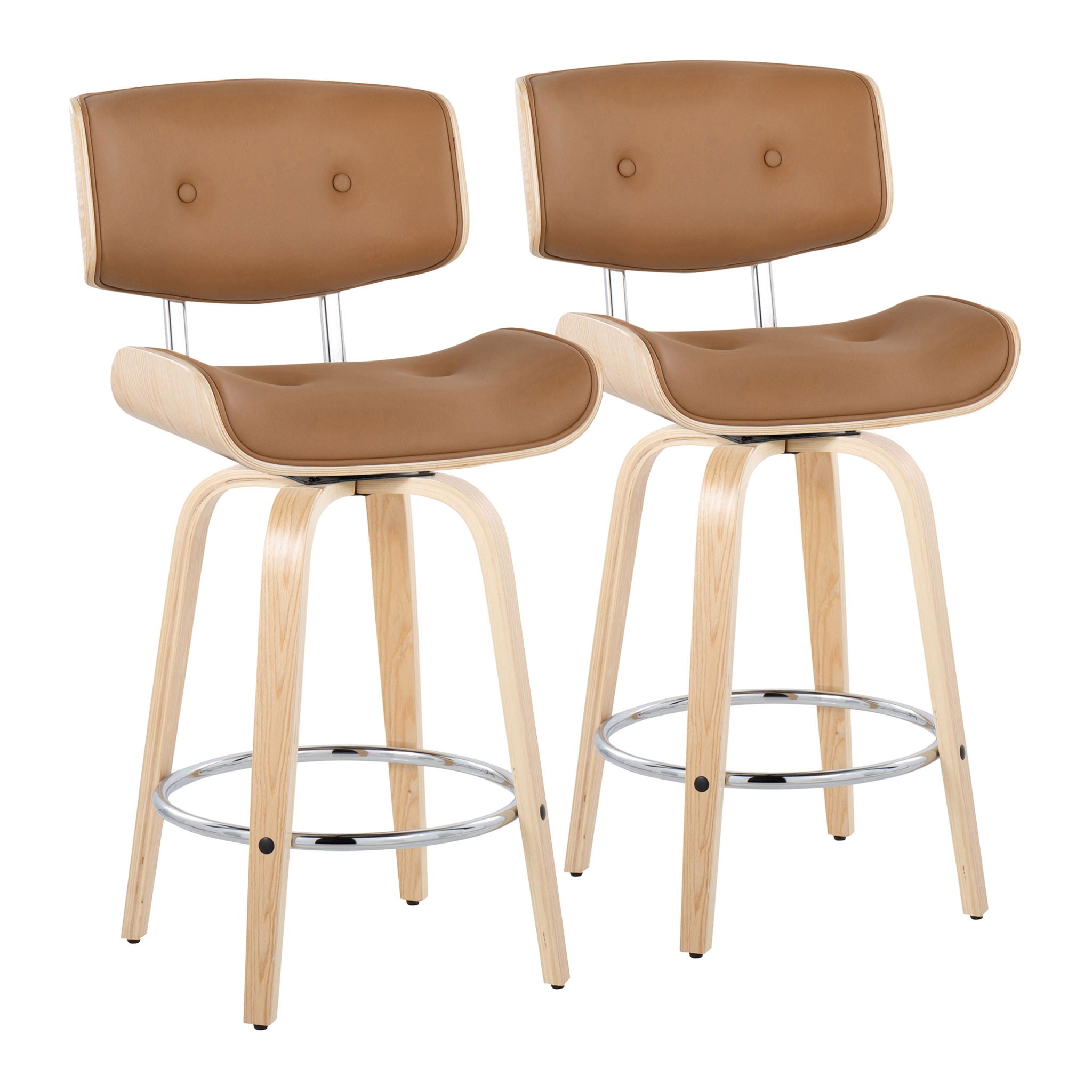 Lombardi - Mid Century Modern Fixed Height Counter Stool With Swivel With Round Footrest (Set of 2) - Best Buy Furniture