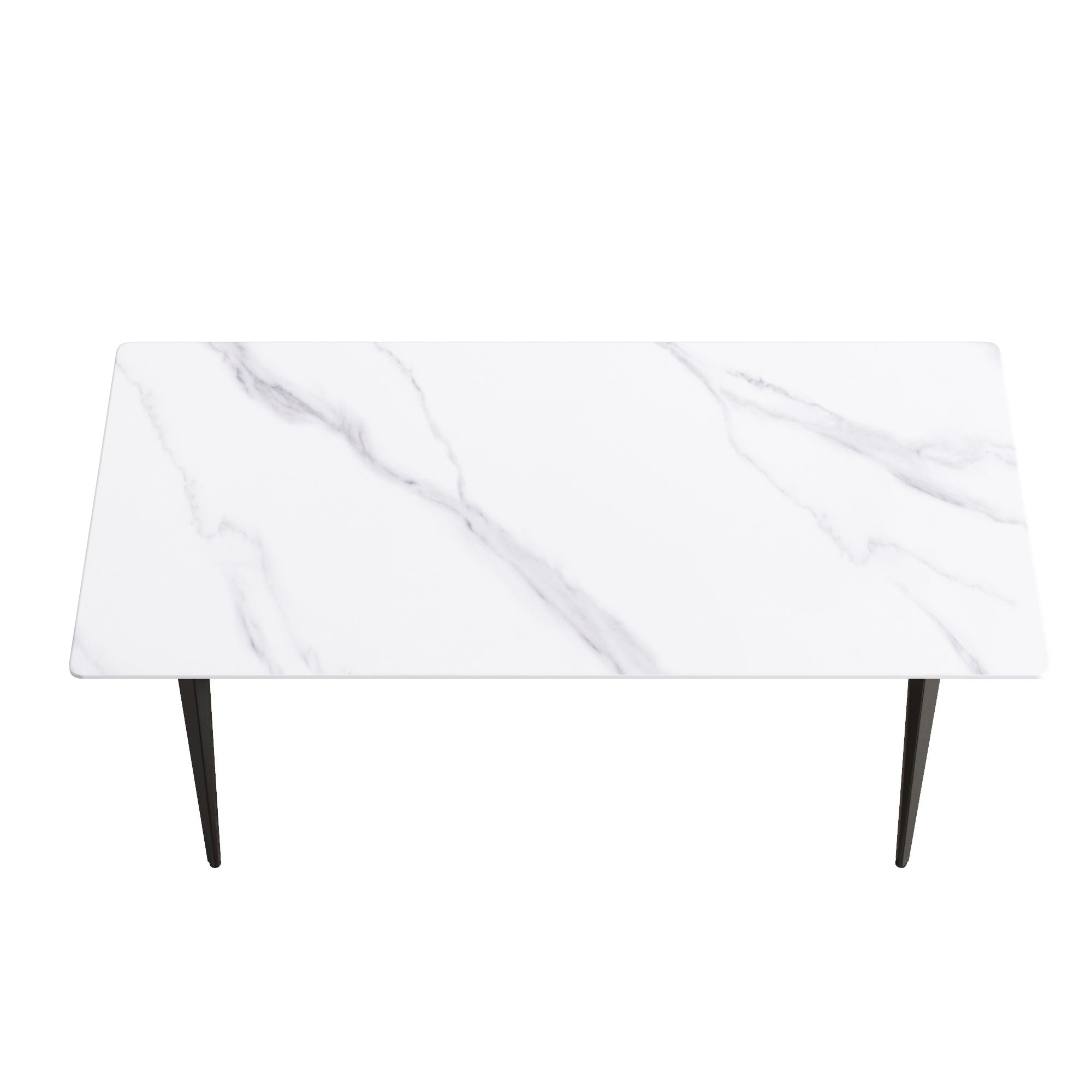 70.87" Modern Artificial Stone White Straight Edge Black Metal Leg Dining Table, Can Accommodate 6-8 People - White / Black - Best Buy Furniture