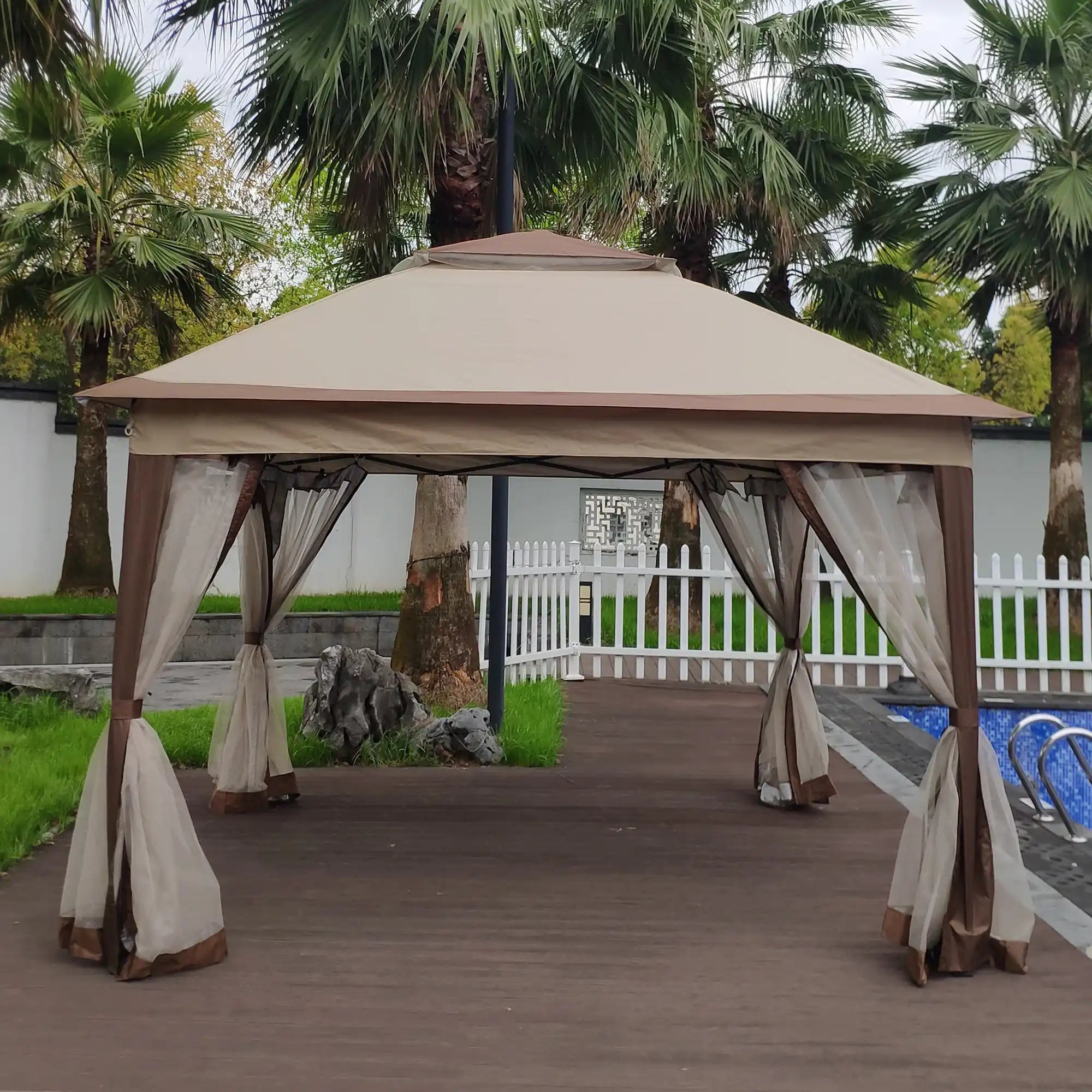 11x11 Ft Pop Up Gazebo Canopy with Removable Netting, Coffee - Best Buy Furniture