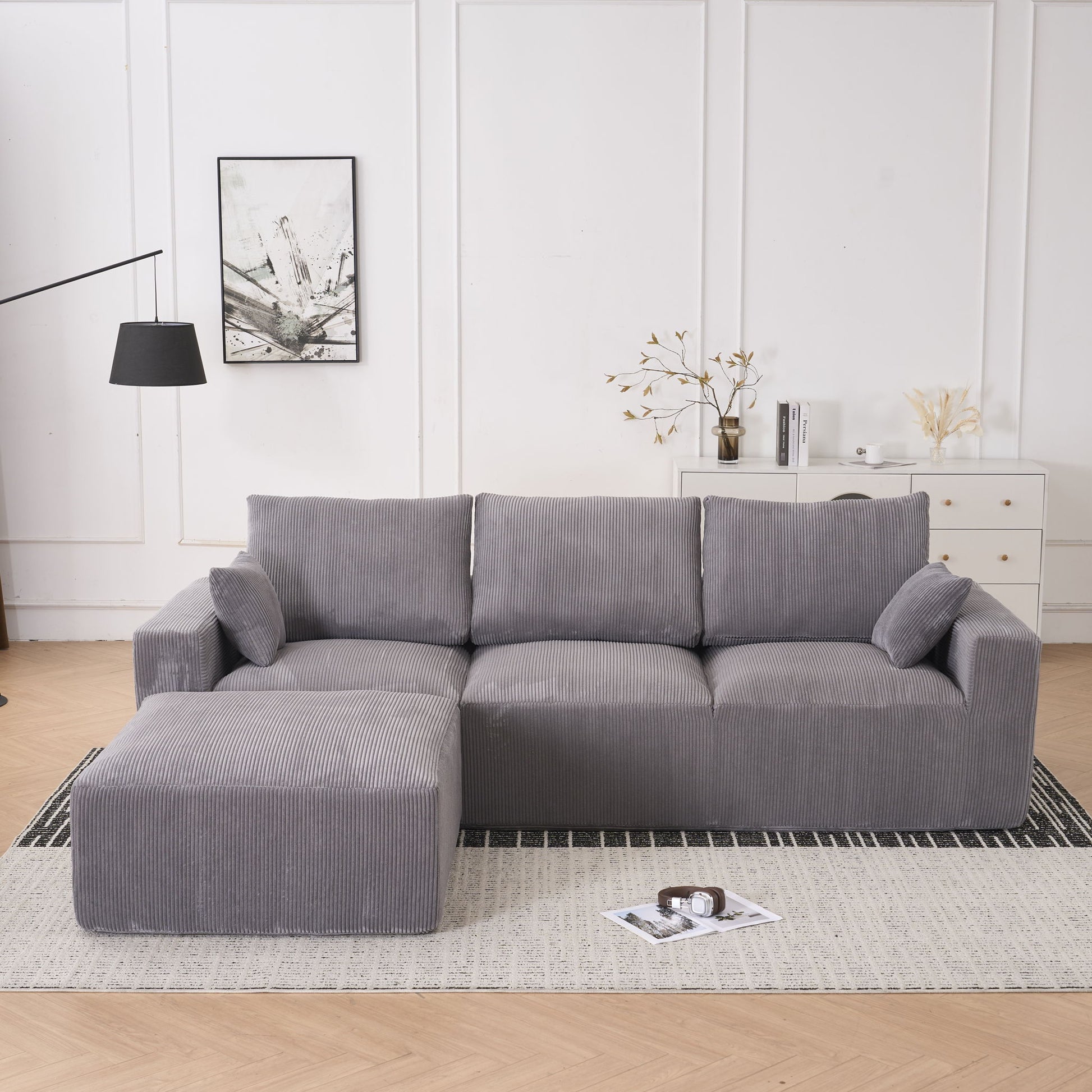 Modular Sectional Sofa With Ottoman, USB And Type C Charger, Petal Armrest Design - Best Buy Furniture