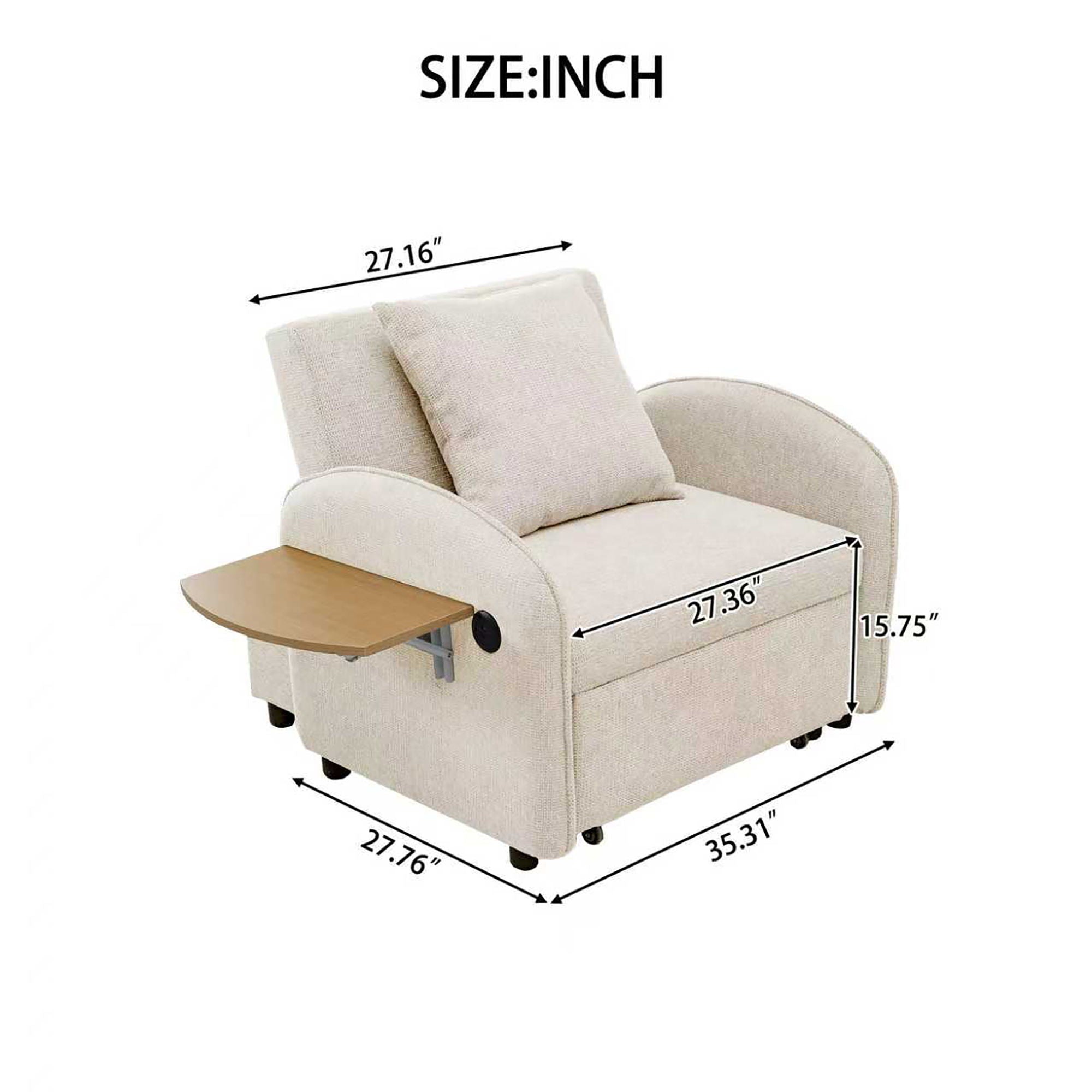 Convertible Single Chair Bed With Computer Board And USB Ports, 3 In 1 Sofa Bed - Beige - Best Buy Furniture