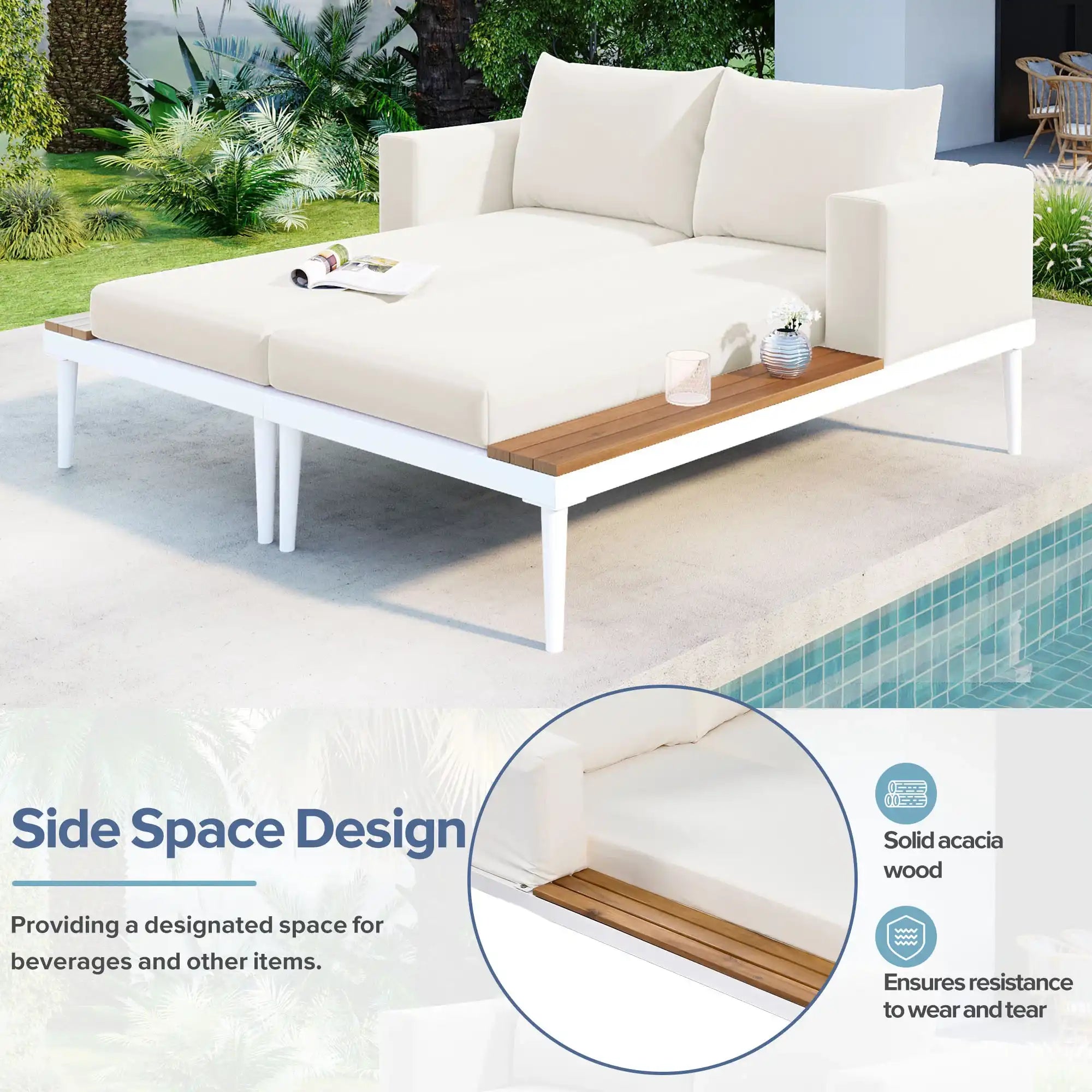 Modern Outdoor Daybed with Faux Marble Top, Beige - Best Buy Furniture