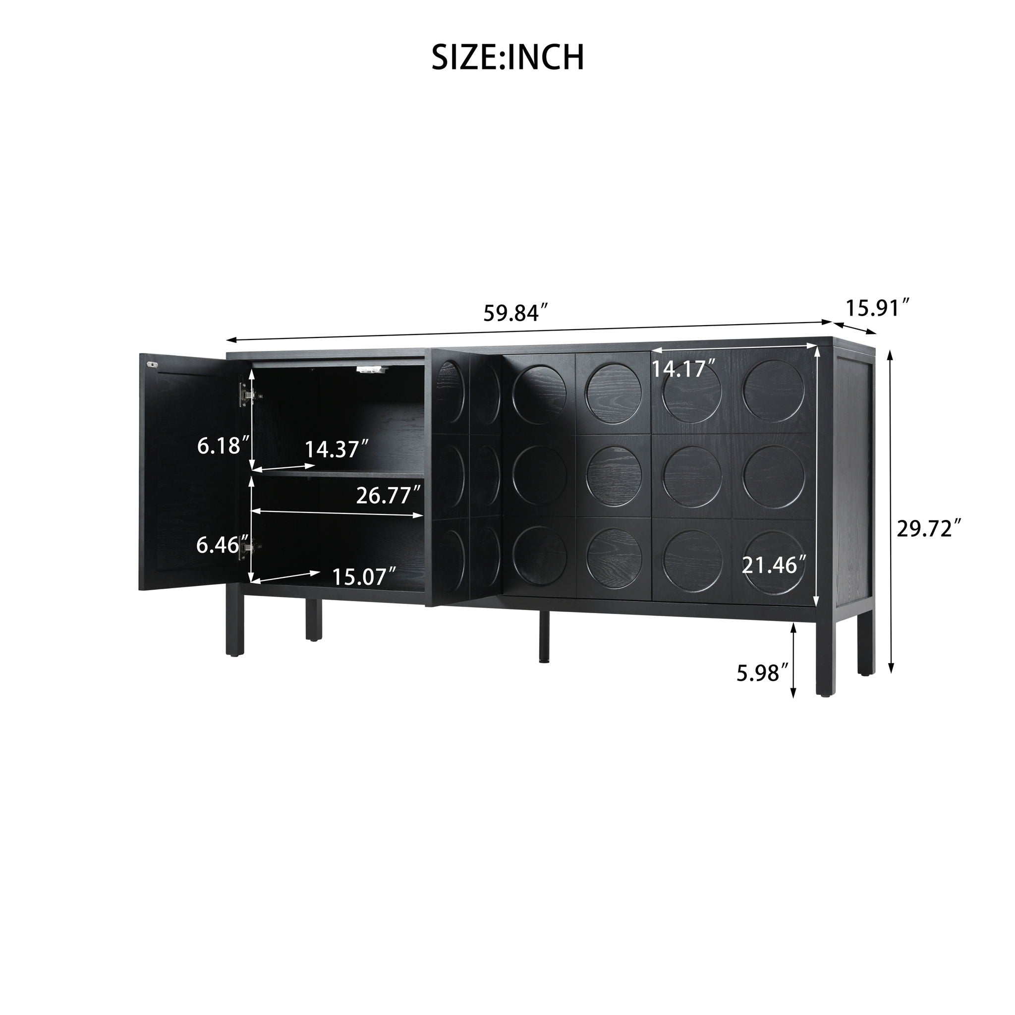 Stylish Storage Cabinet Sideboard With Unique Geometric Circle Door Design - Black - Best Buy Furniture