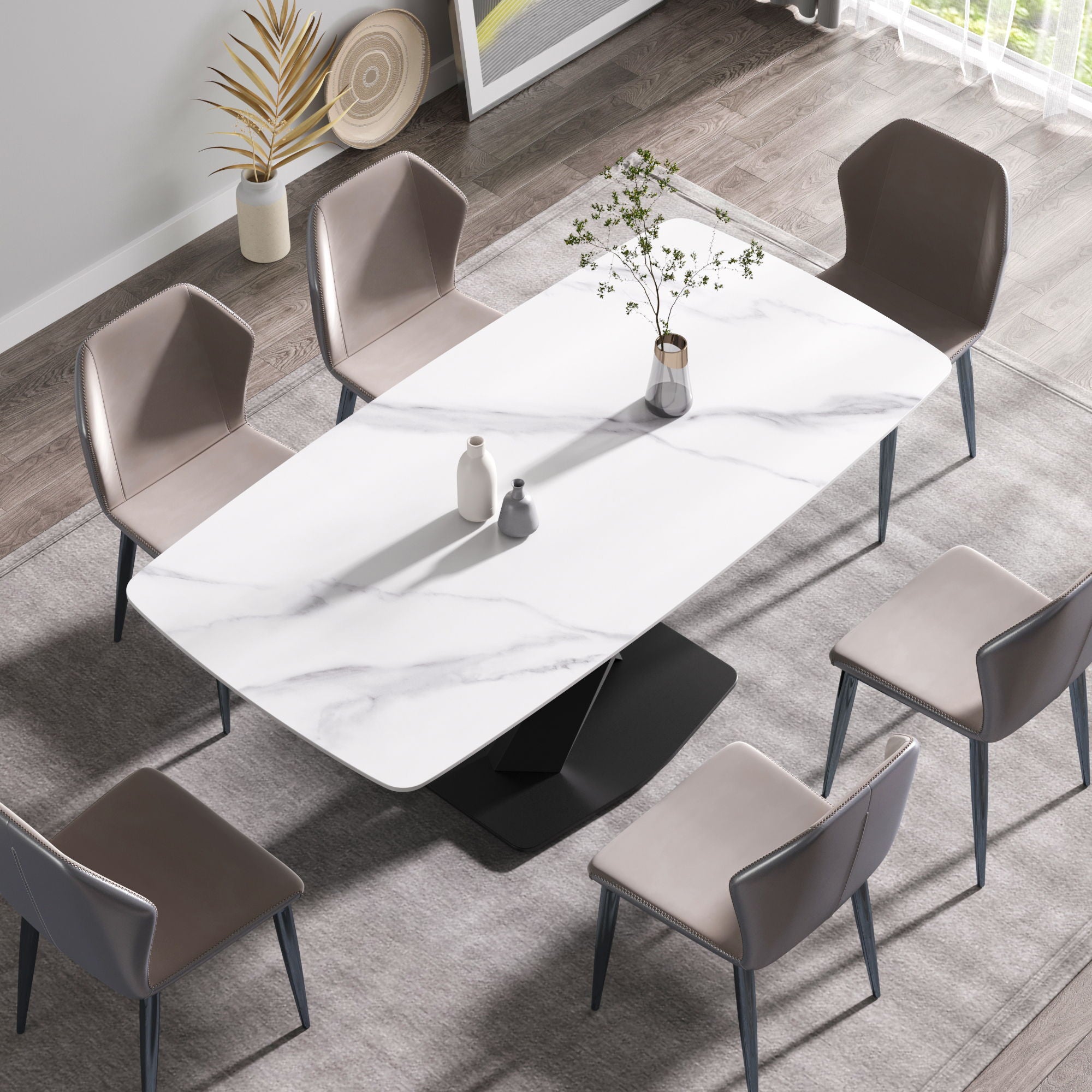 70.87" Modern Artificial Stone White Curved Black Metal Leg Dining Table, Can Accommodate 6-8 People - White / Black - Best Buy Furniture