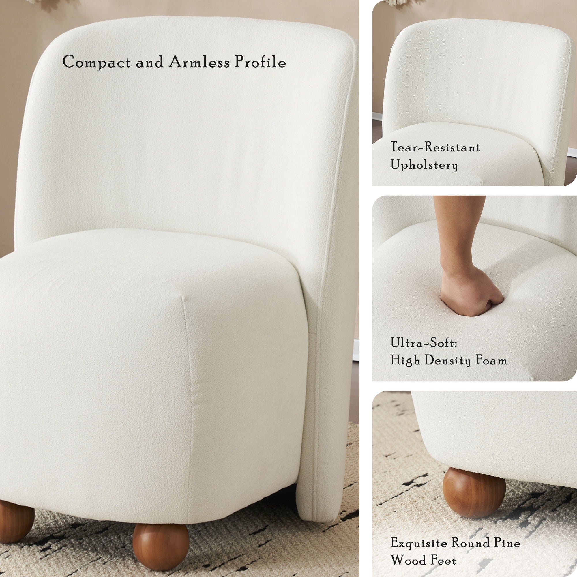 Modern Low Back Accent Upholstered Armless Living Room Chairs, Round Feet - Best Buy Furniture