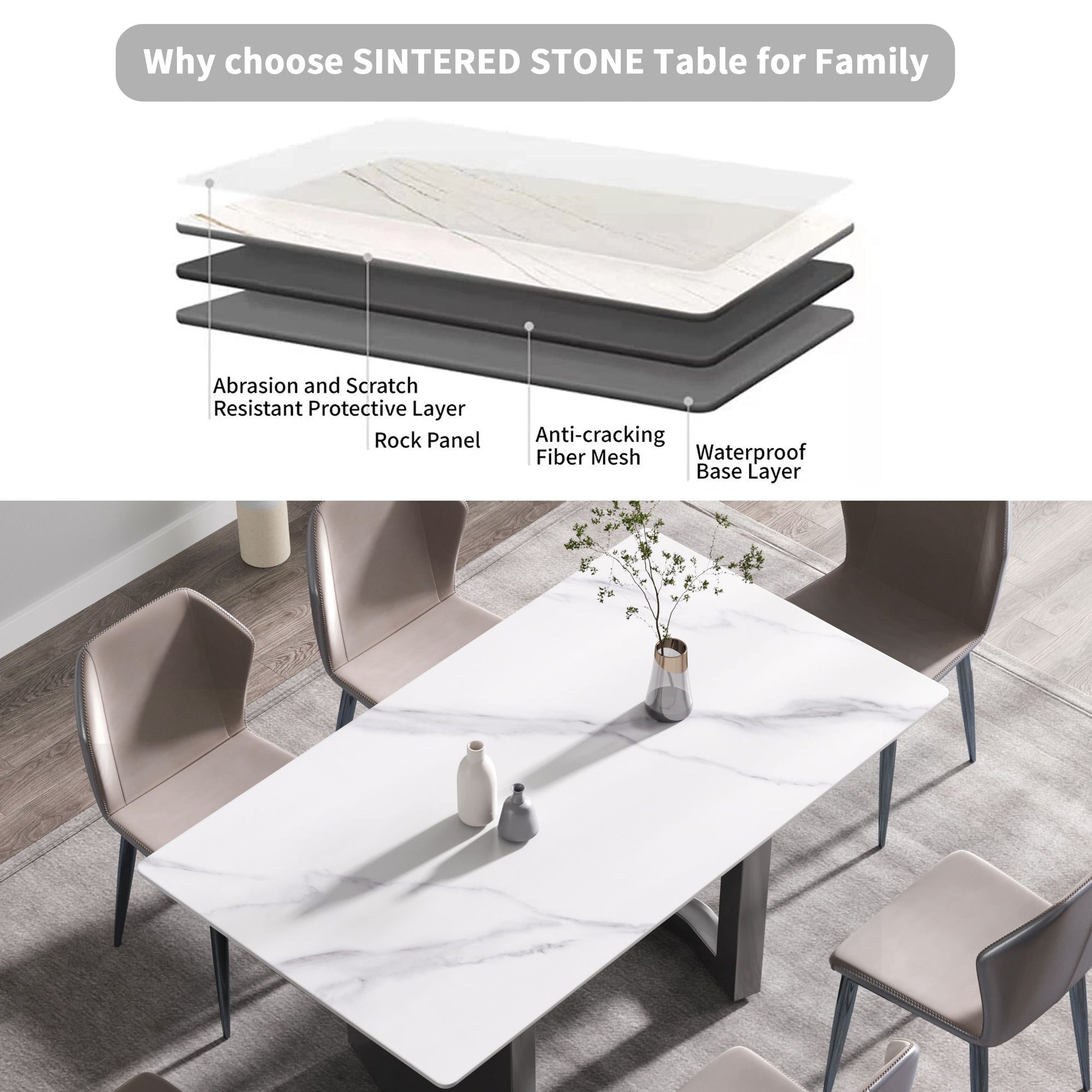 Modern Artificial Stone White Straight Edge Metal Leg Dining Table - Best Buy Furniture