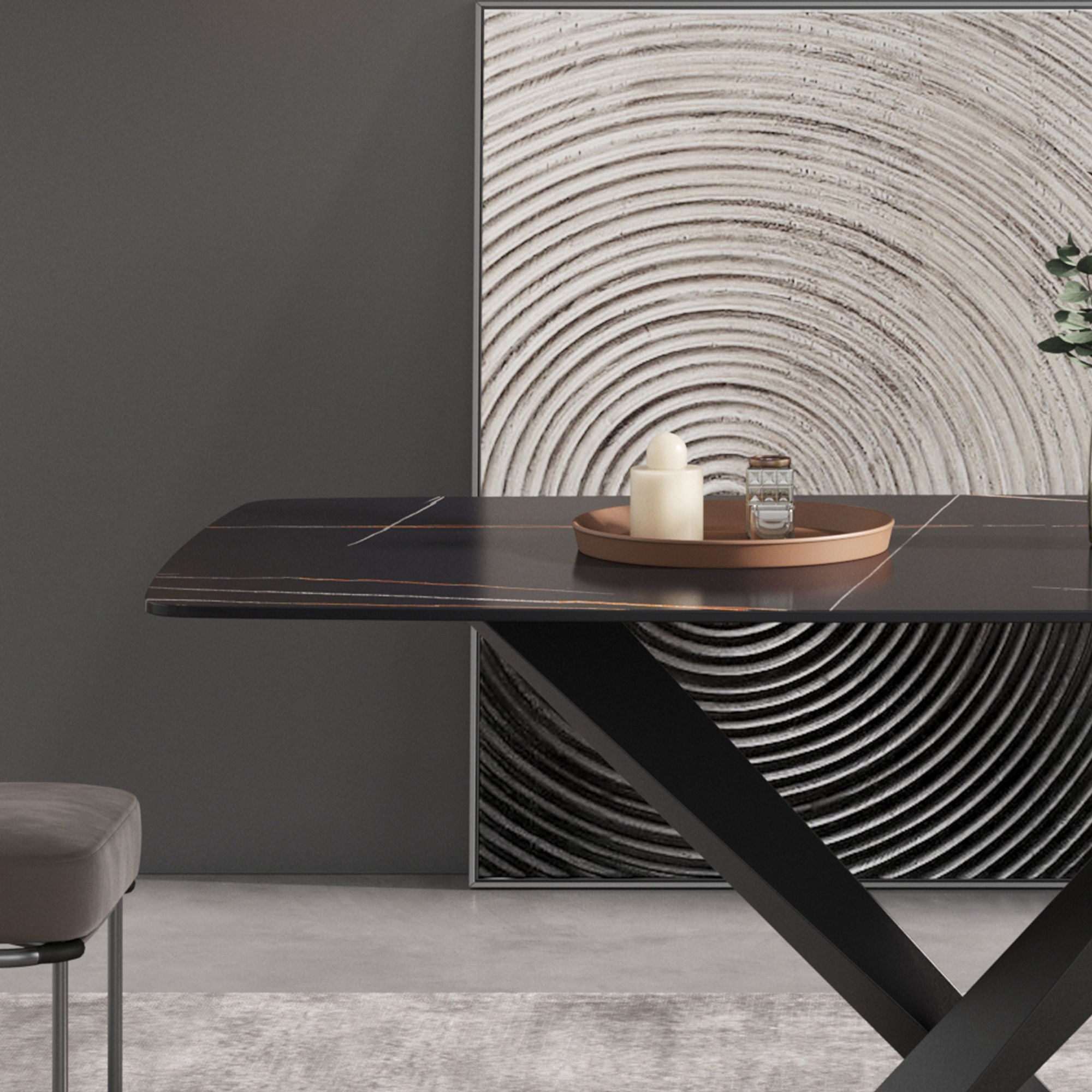 70.87" Modern Artificial Stone Black Curved Black Metal Leg Dining Table, Can Accommodate 6-8 People - Black - Best Buy Furniture