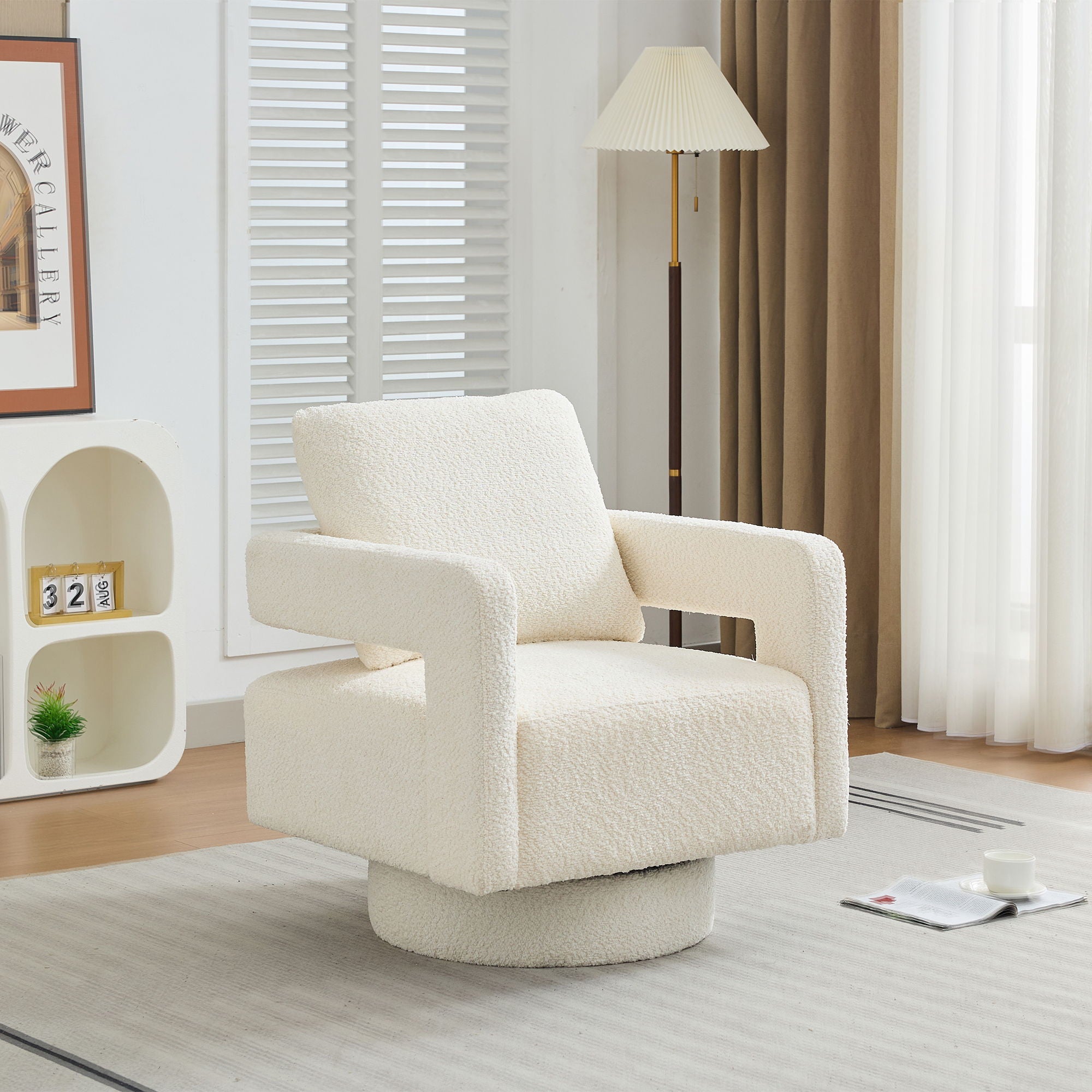 Square Swivel Accent Chair, Modern Rotating Arm Chair With Open Back, 360 Degree Rotation, Lounge Club Chair With Removable Back Cushion For Living Room, Hotel, Bed Room - Beige - Best Buy Furniture