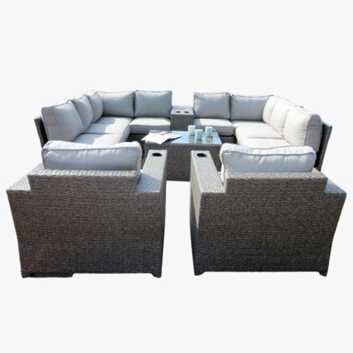 Outdoor Wicker Sectional With Weather Resistant Cushions And Table - Best Buy Furniture