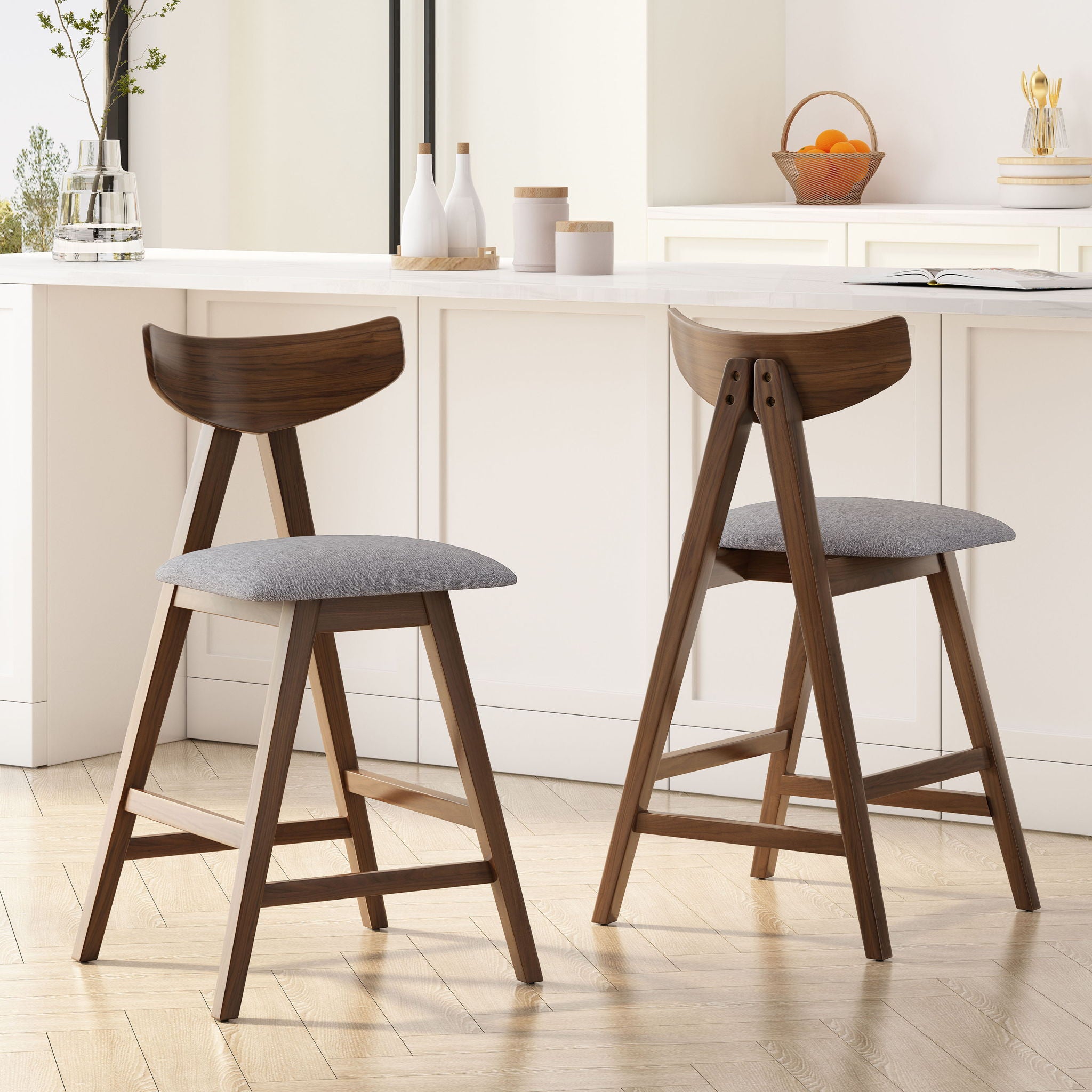 Mid Century Modern Counter Stool With V Shape Frame And Upholstered Seating - Best Buy Furniture