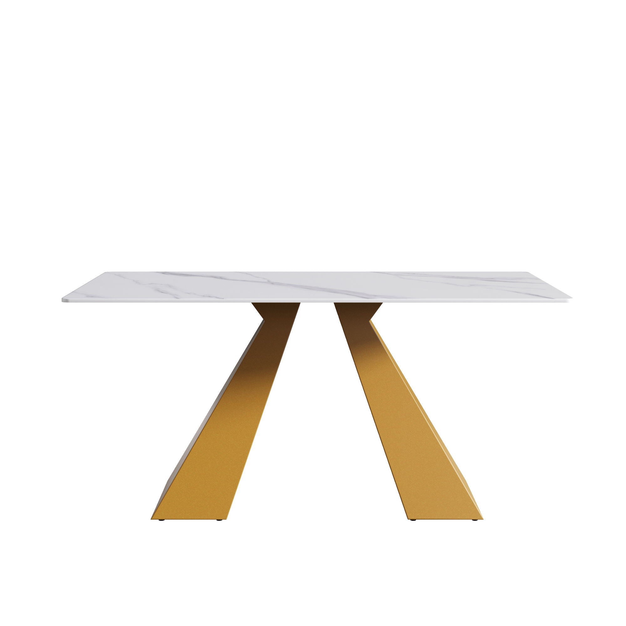 63" Modern Artificial Stone Straight Edge Golden Metal Leg Dining Table - White / Gold - Best Buy Furniture