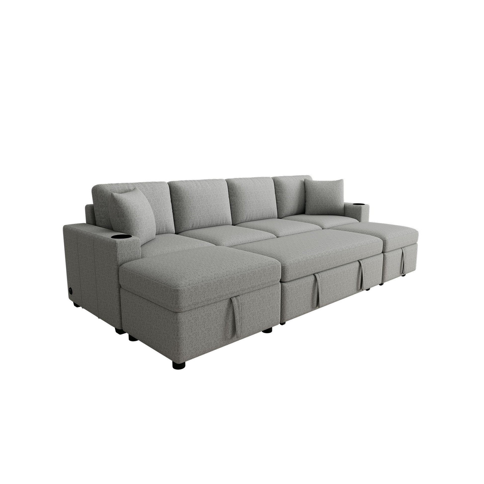 Sectional Sofa Convertible Pull-Out Bed With Storage Ottoman & USB Ports - Best Buy Furniture