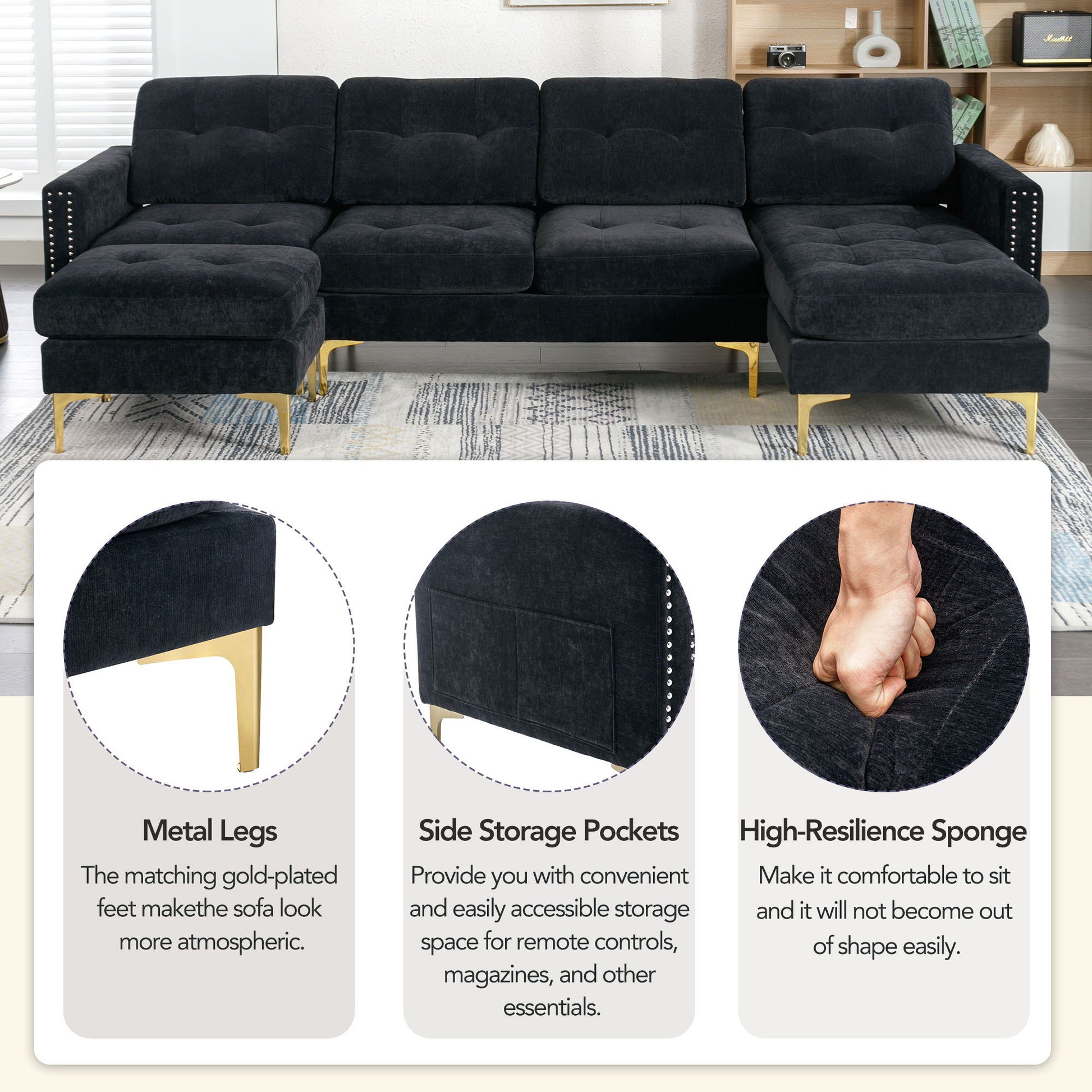 Modern L - Shape Convertible Sectional Sofa With Movable Ottoman - Best Buy Furniture