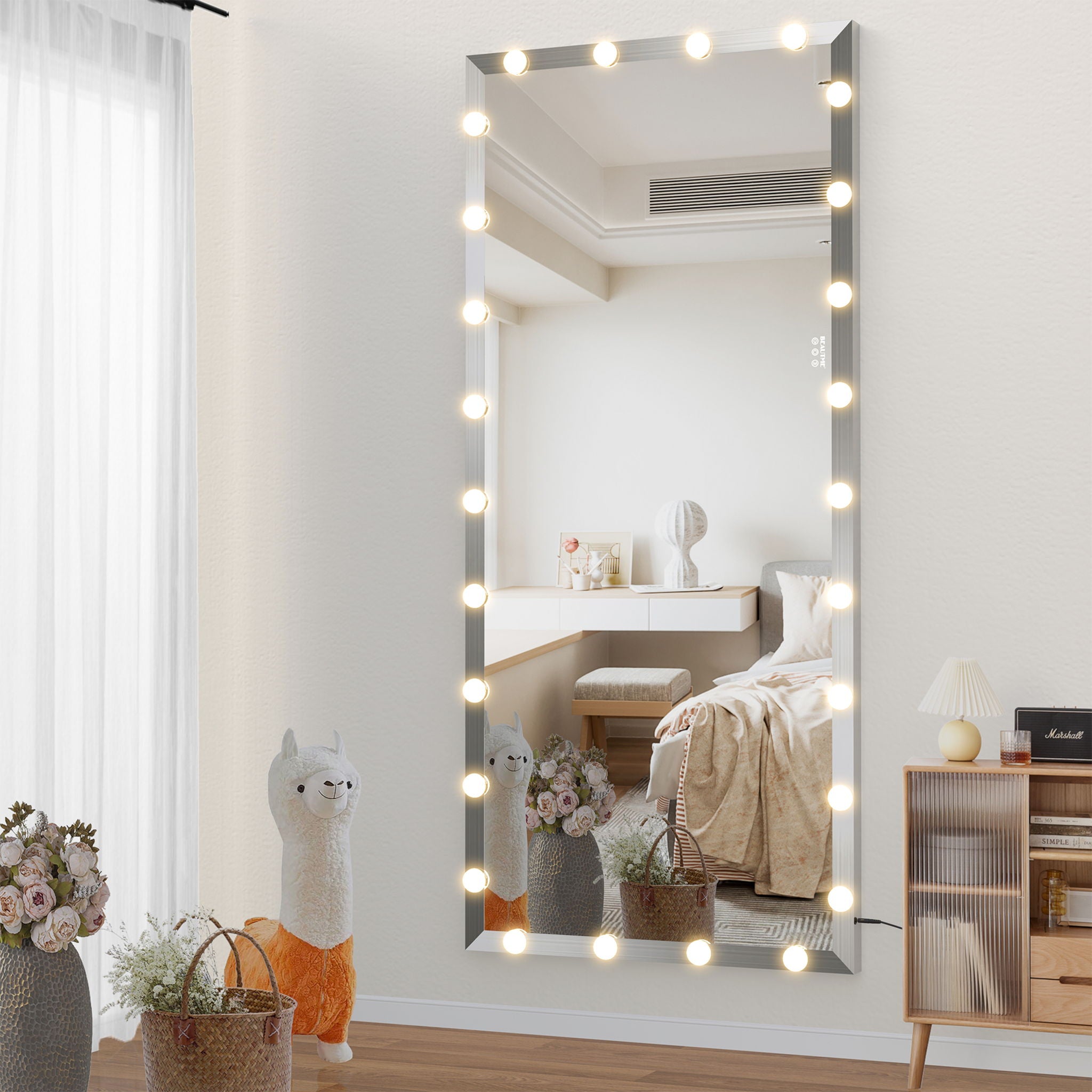 Full Length Mirror With Lights Full Body Vanity Mirror With 3 Color Modes Lighted Standing Floor Mirror For Dressing Room Bedroom Wall Mounted Touch Control - Best Buy Furniture