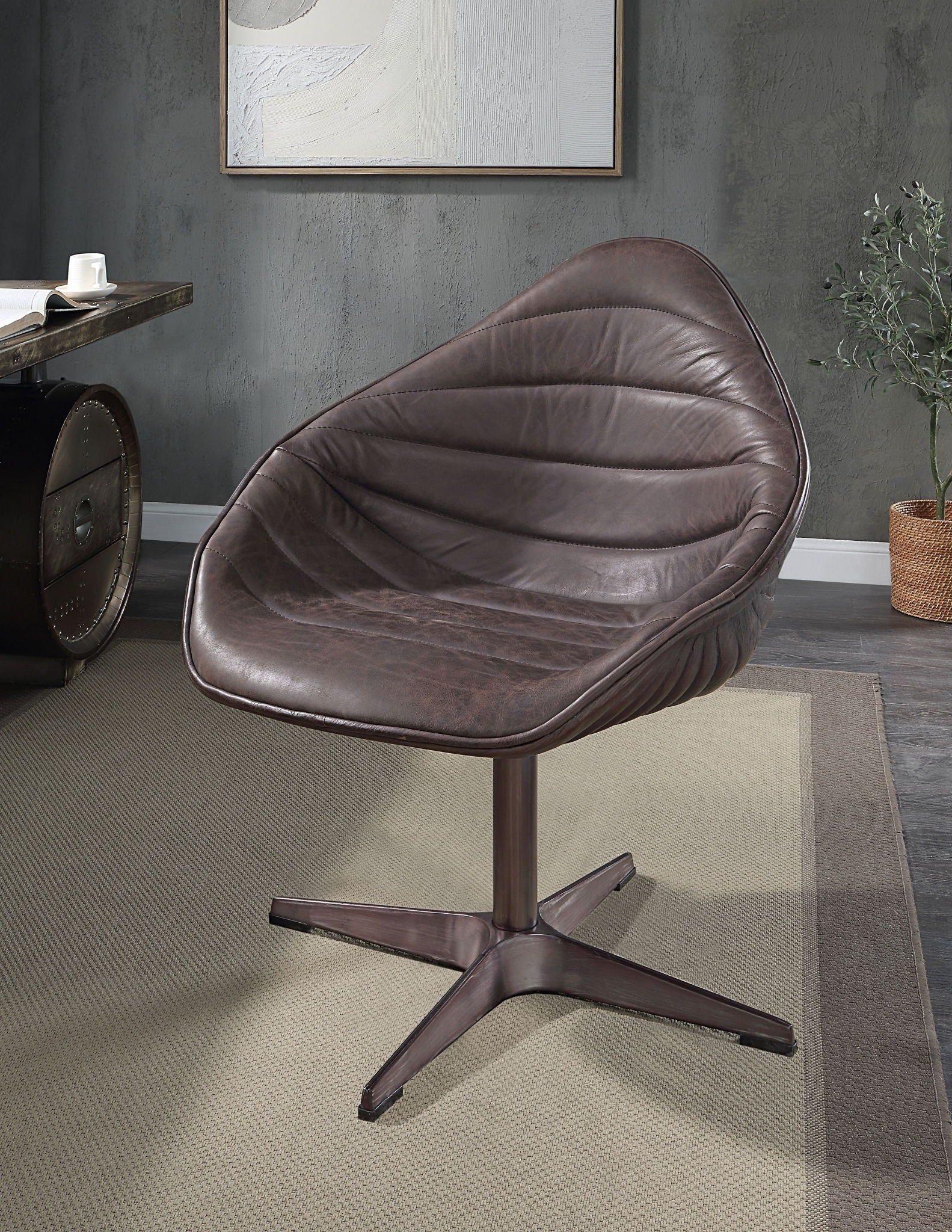 Pipino - Top Grain Leather Accent Chair With Swivel - Antique Ebony - Best Buy Furniture
