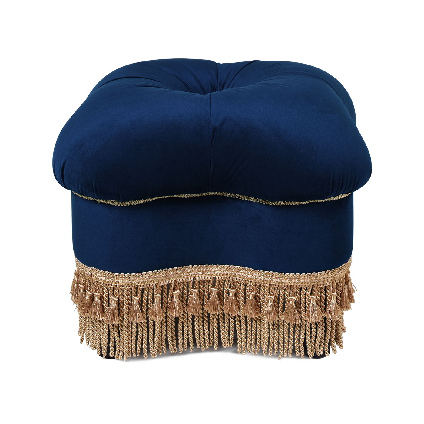 Ellen - Upholstered Clover Ottoman With Gold Bullion Fringe - Navy Blue - Best Buy Furniture