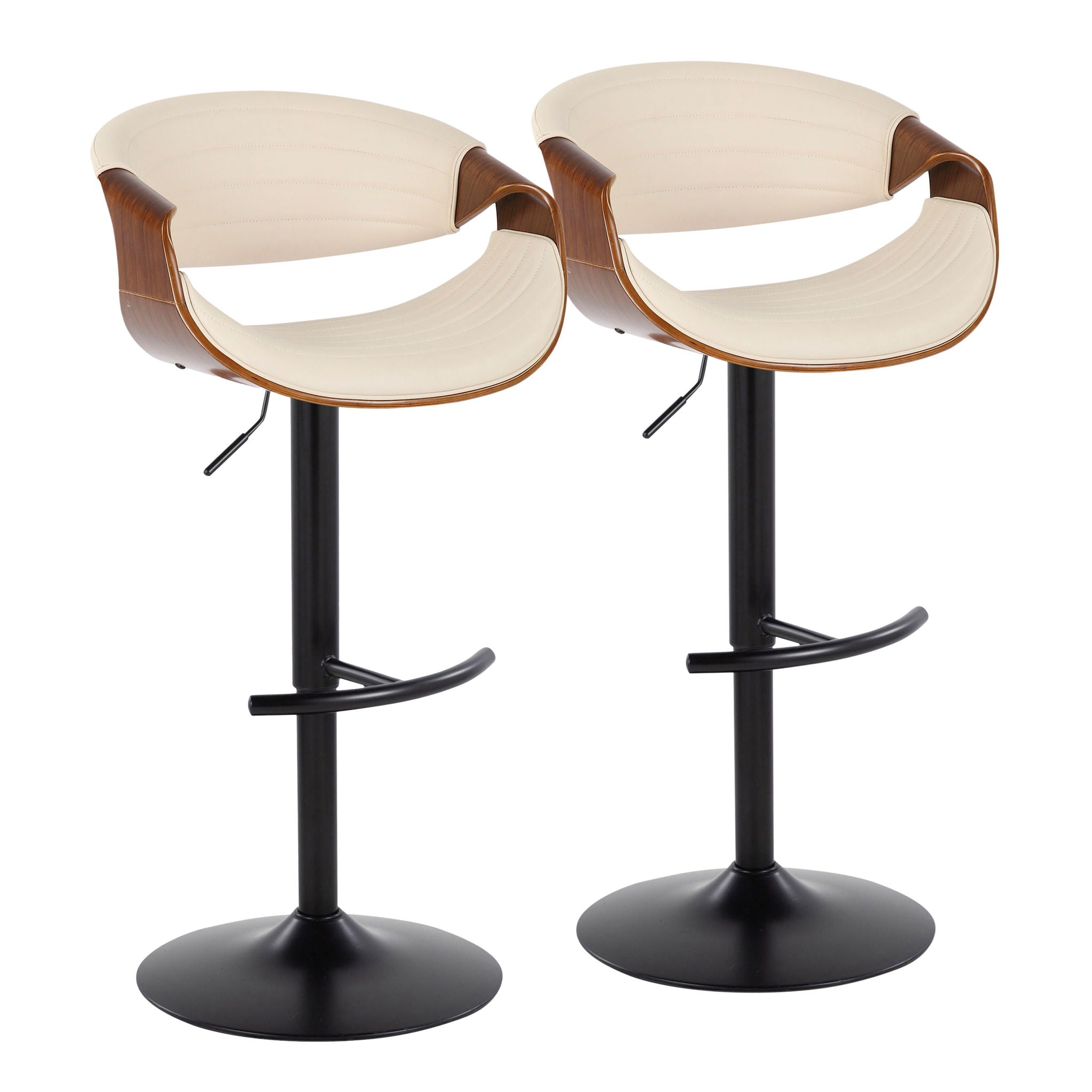 Symphony - Mid Century Modern Adjustable Barstool With Swivel With Rounded T Footrest (Set of 2) - Best Buy Furniture