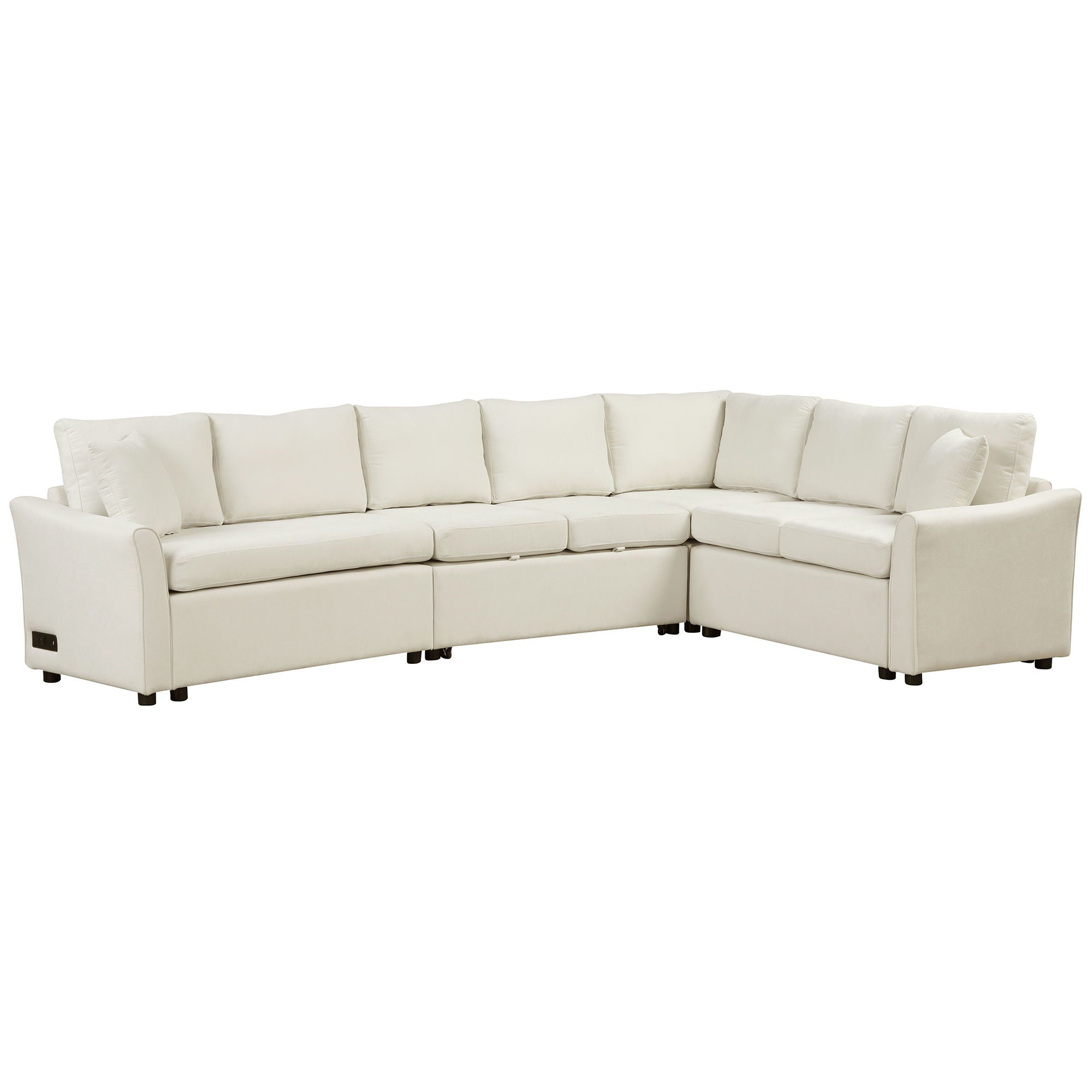L-Shaped Sofa Convertible Sofa Bed Pull Out Sofa Sleeper With Two Back Pillows, Two USB Ports And Two Power Sockets For Living Room - Best Buy Furniture